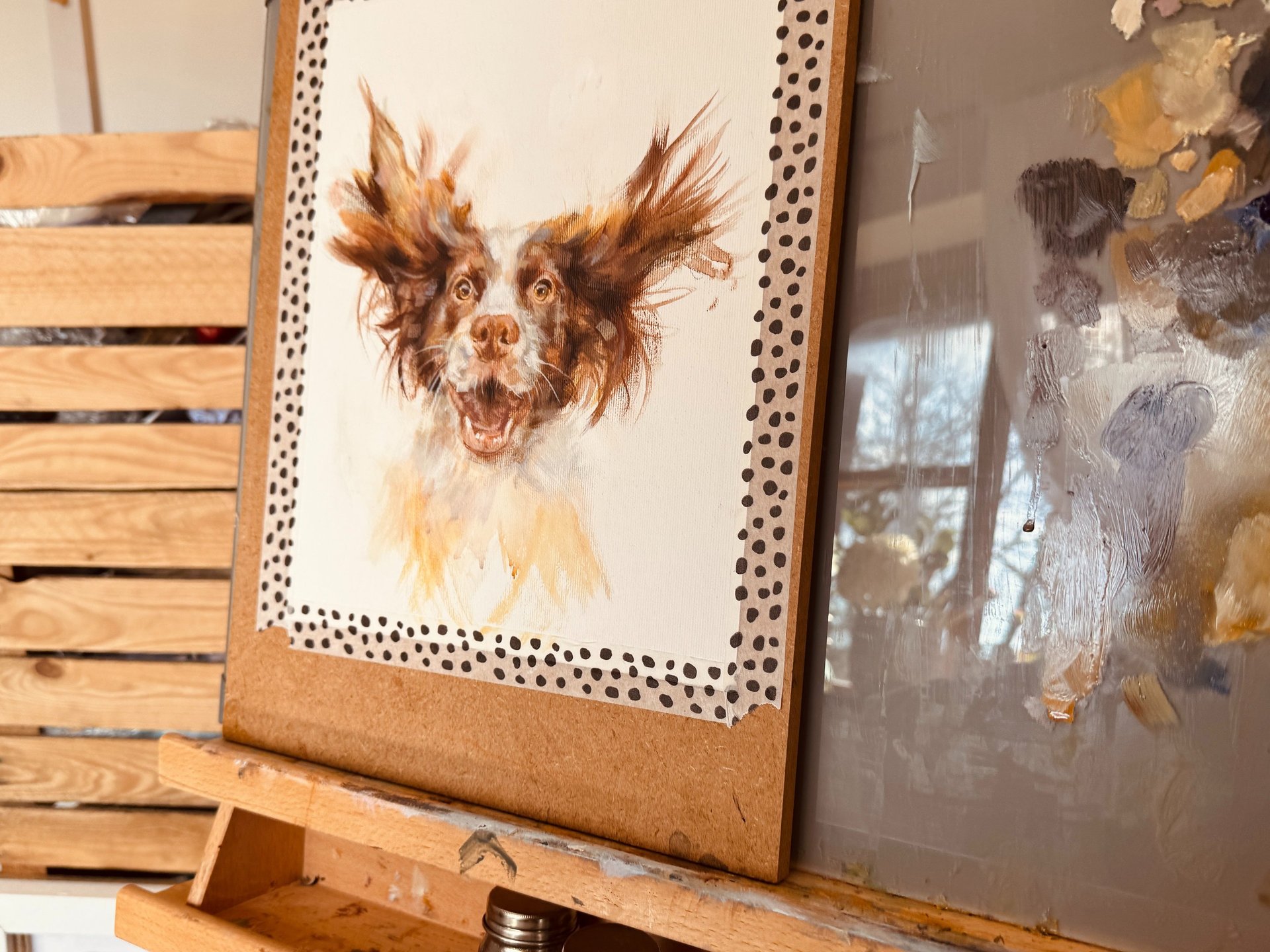 A painting of a springer spaniel on canvas paper