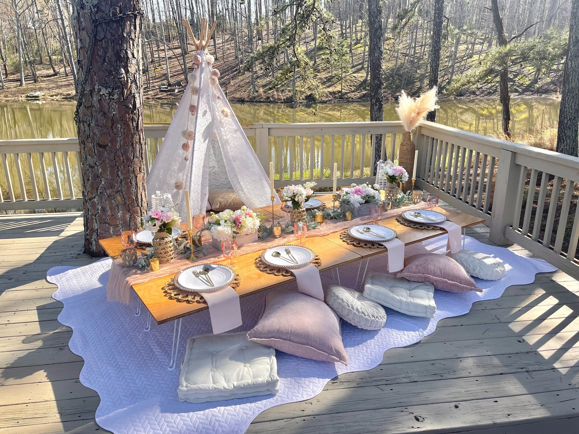Blush pink styled luxury picnic experience Gainesville GA parties events Gathered Grace Picnic Co