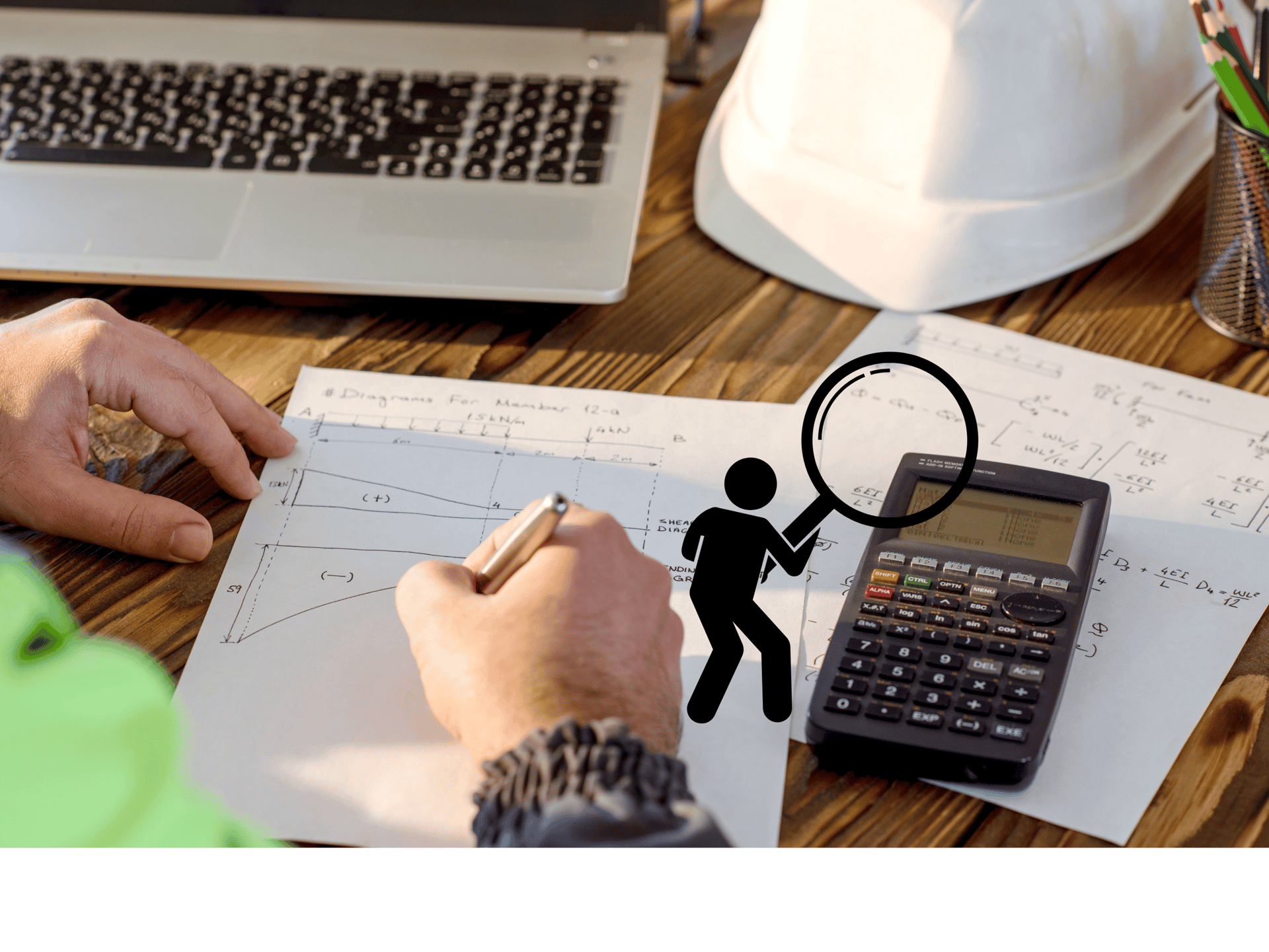 Imagens de papéis, contas, planilhas e uma lupa