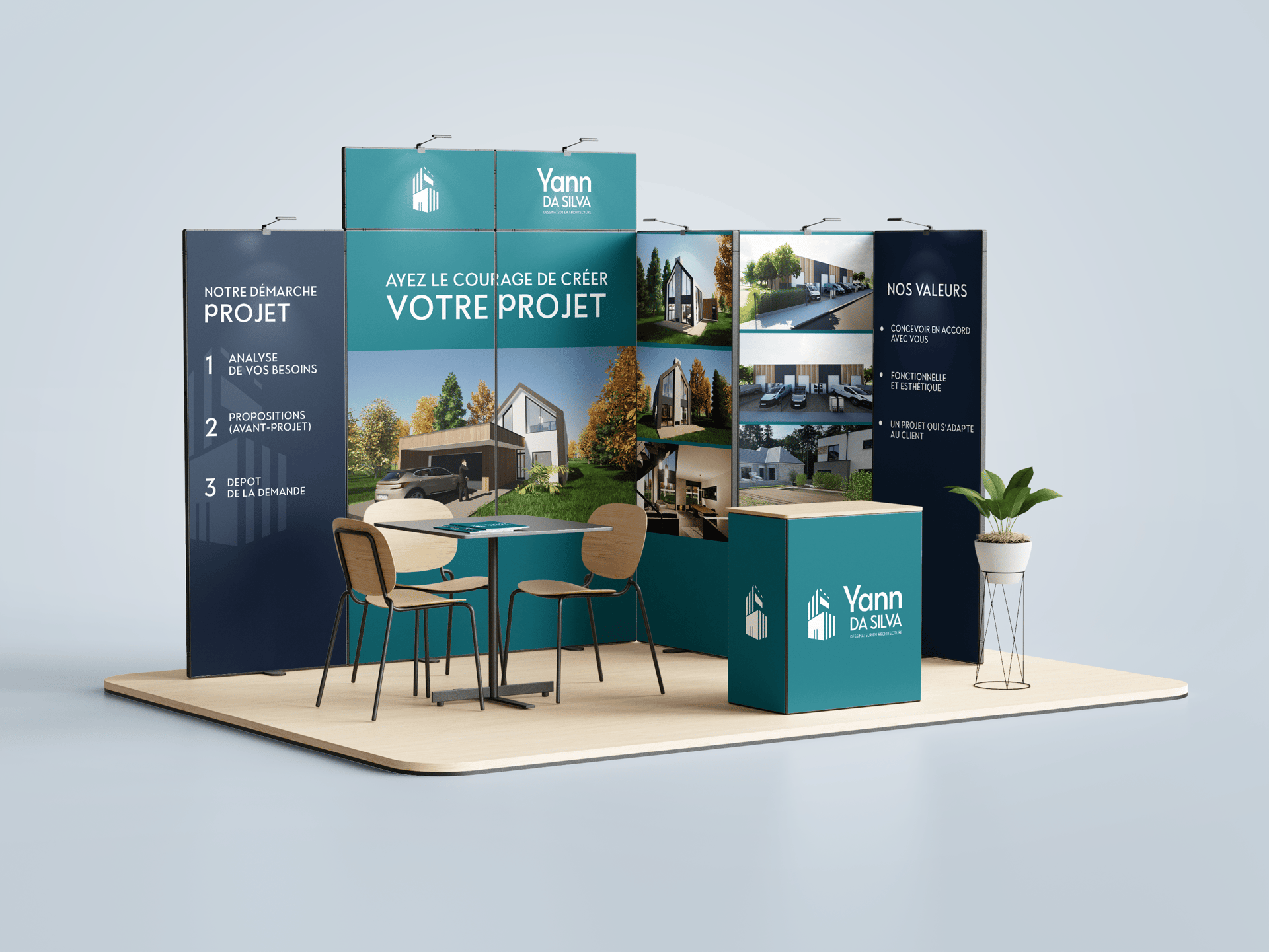 Réalisation : stand Yann DA SILVA dessinateur en architecture - Amy Atelier Graphique