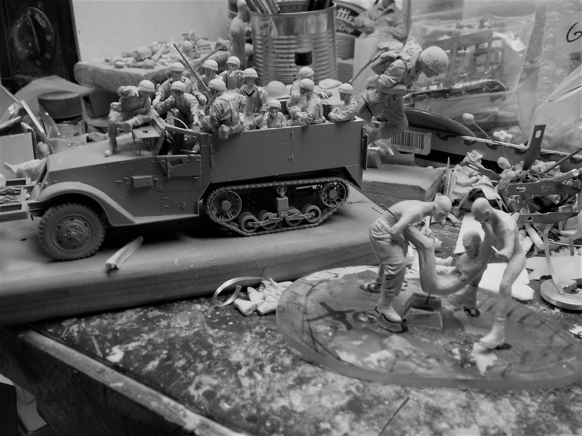 A display of multiple wartime figurines