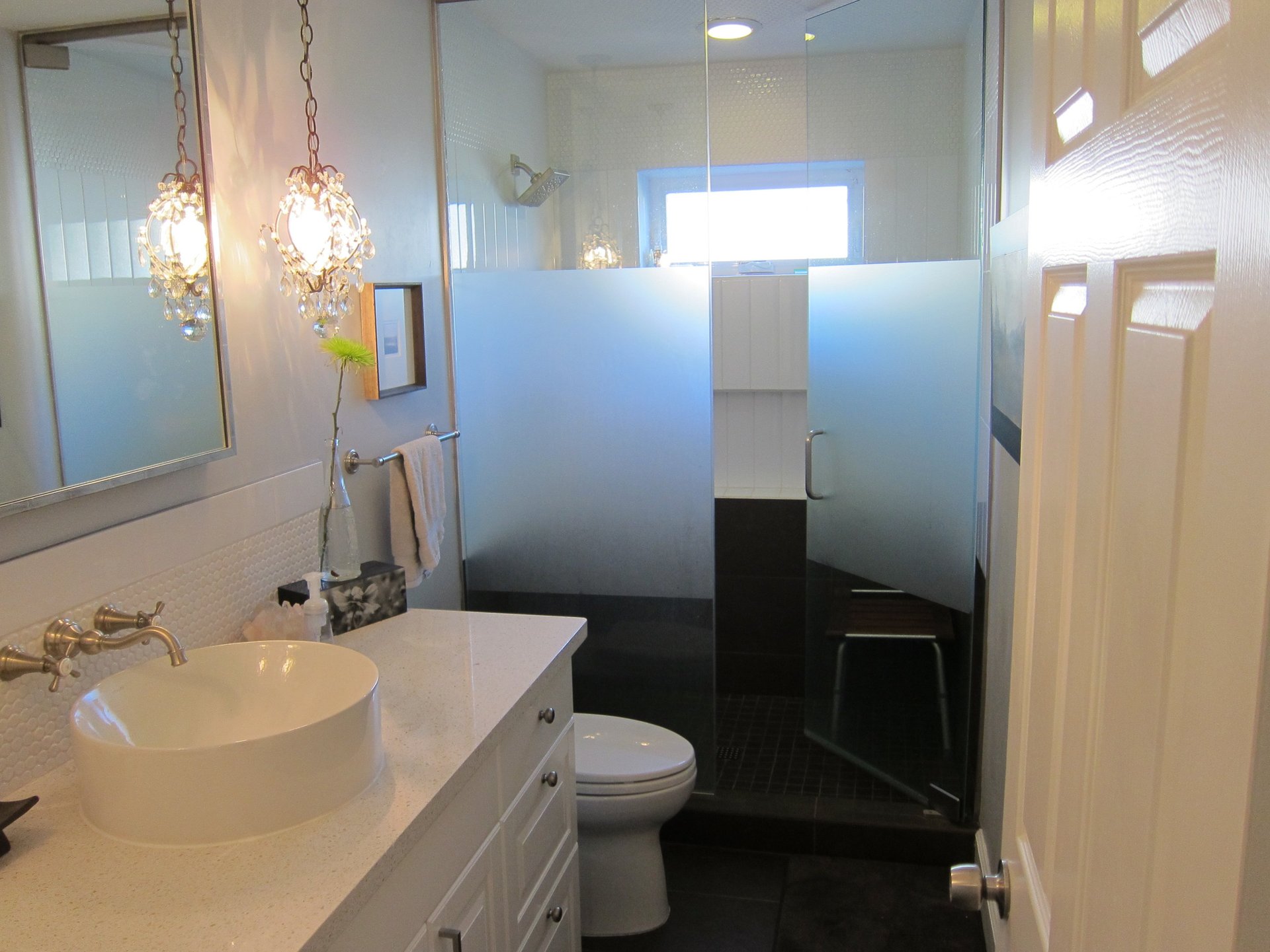 Master bathroom after remodel – custom tile walk-in shower and modern fixtures – Scottsdale, AZ