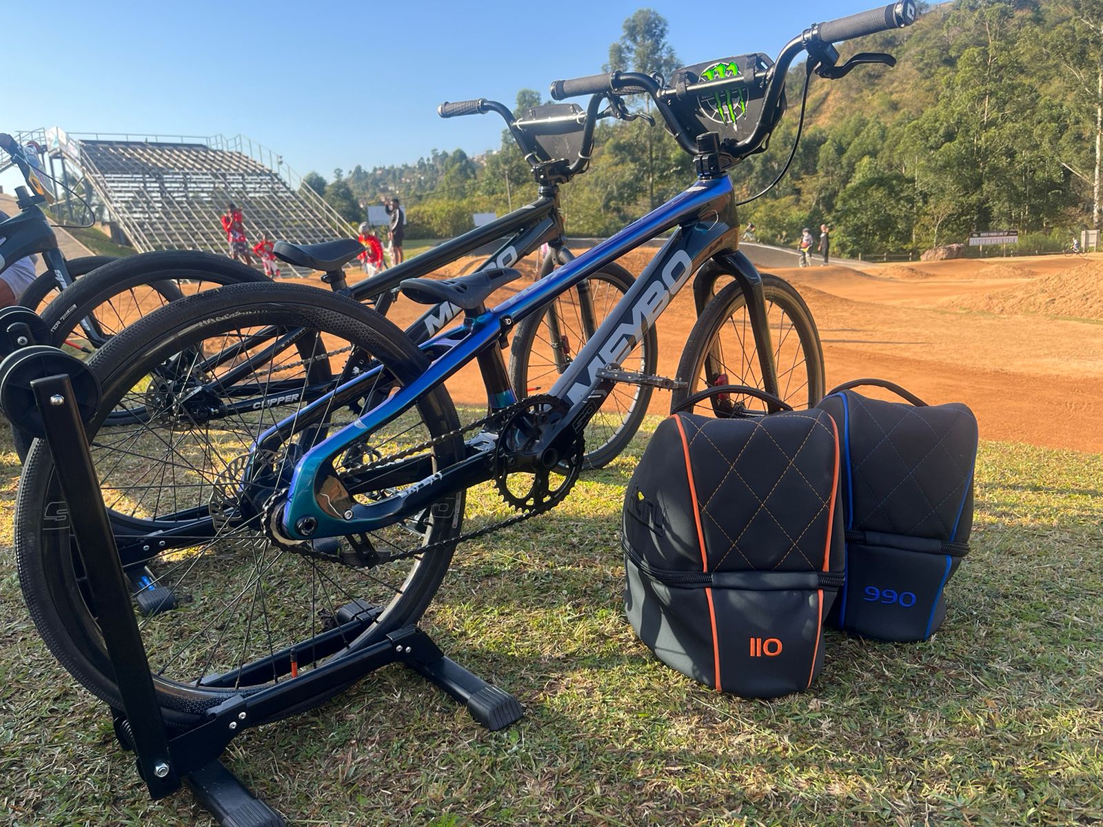 Remy Luxury Helmet Bag placed trackside, capturing the motorsport-inspired design in its natural 