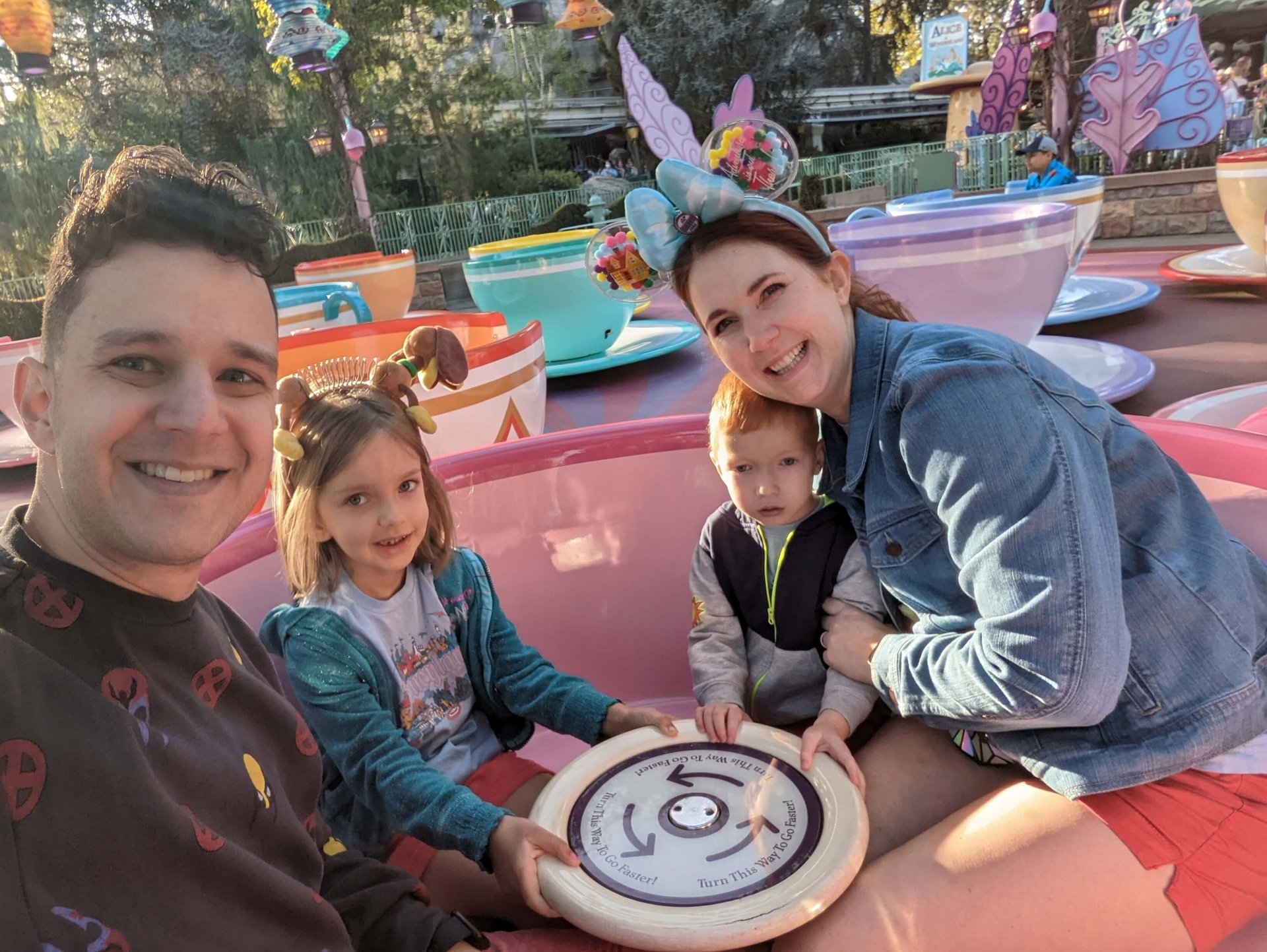 Matzenbacher Family's 1st Trip to Disneyland circa 2022, riding the Teacups