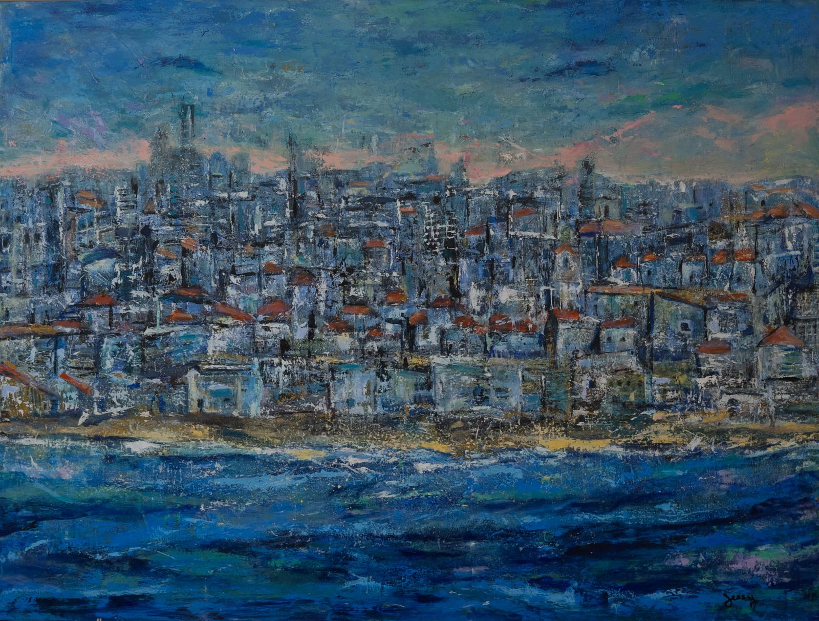 Acrylic on canvas painting of a sunset by artist Jessy Tabet