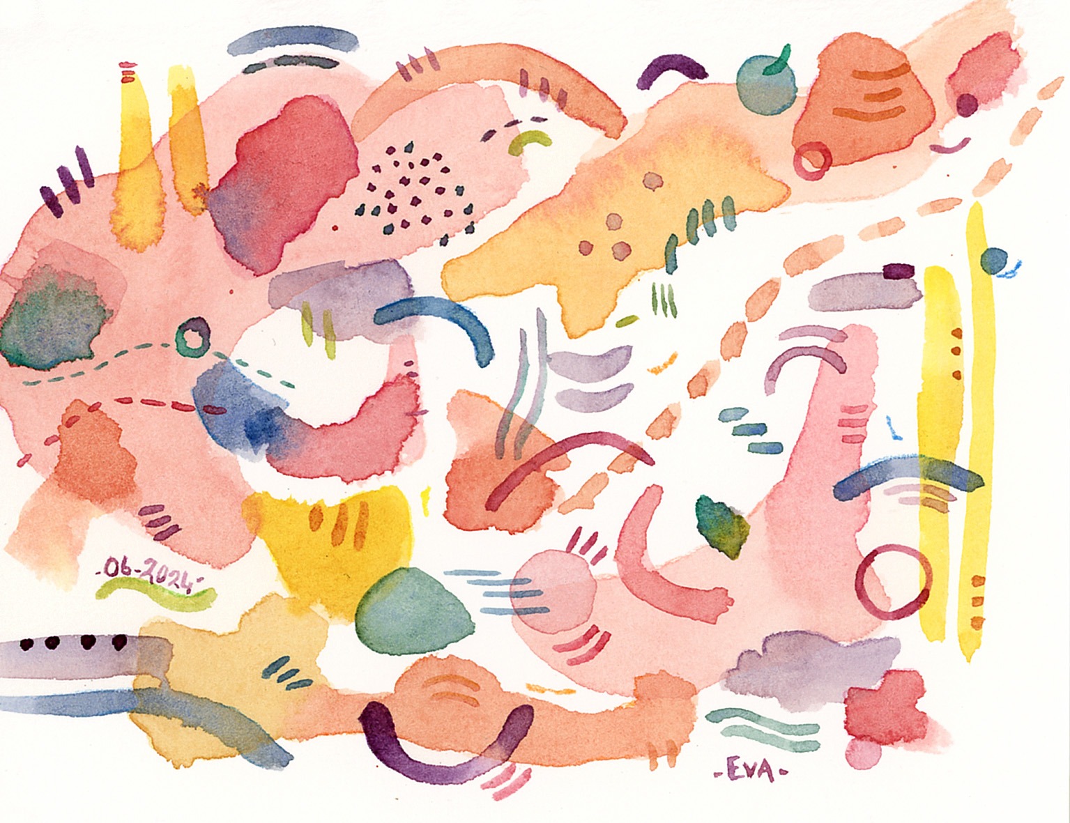 Aquarelle abstraite formes géométriques couleurs chaudes