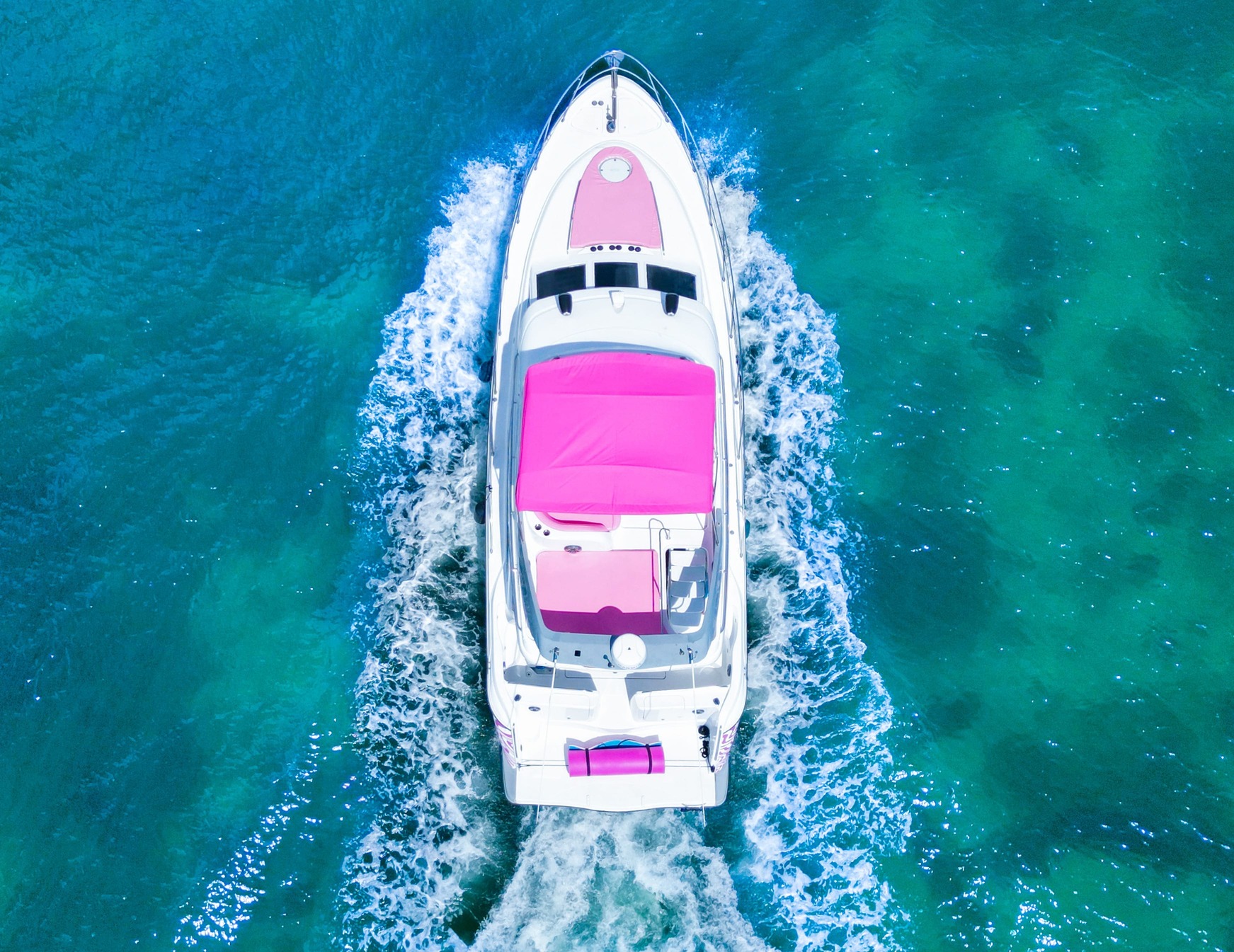 pink yacht rental Miami 46FT Maxum flybridge party boat