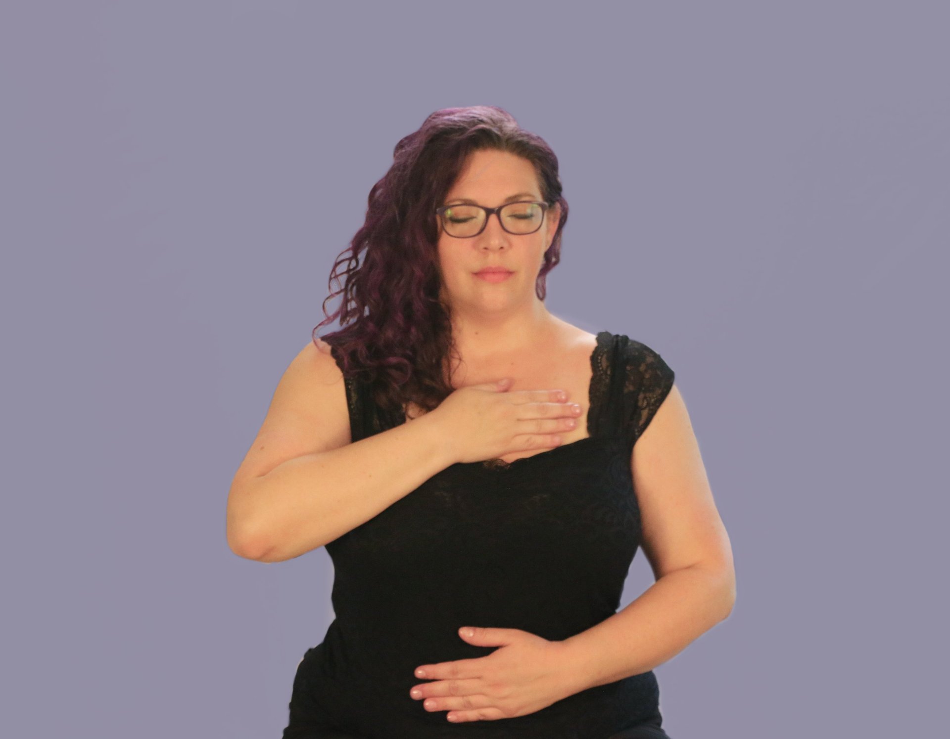 rachel meditation, purple background