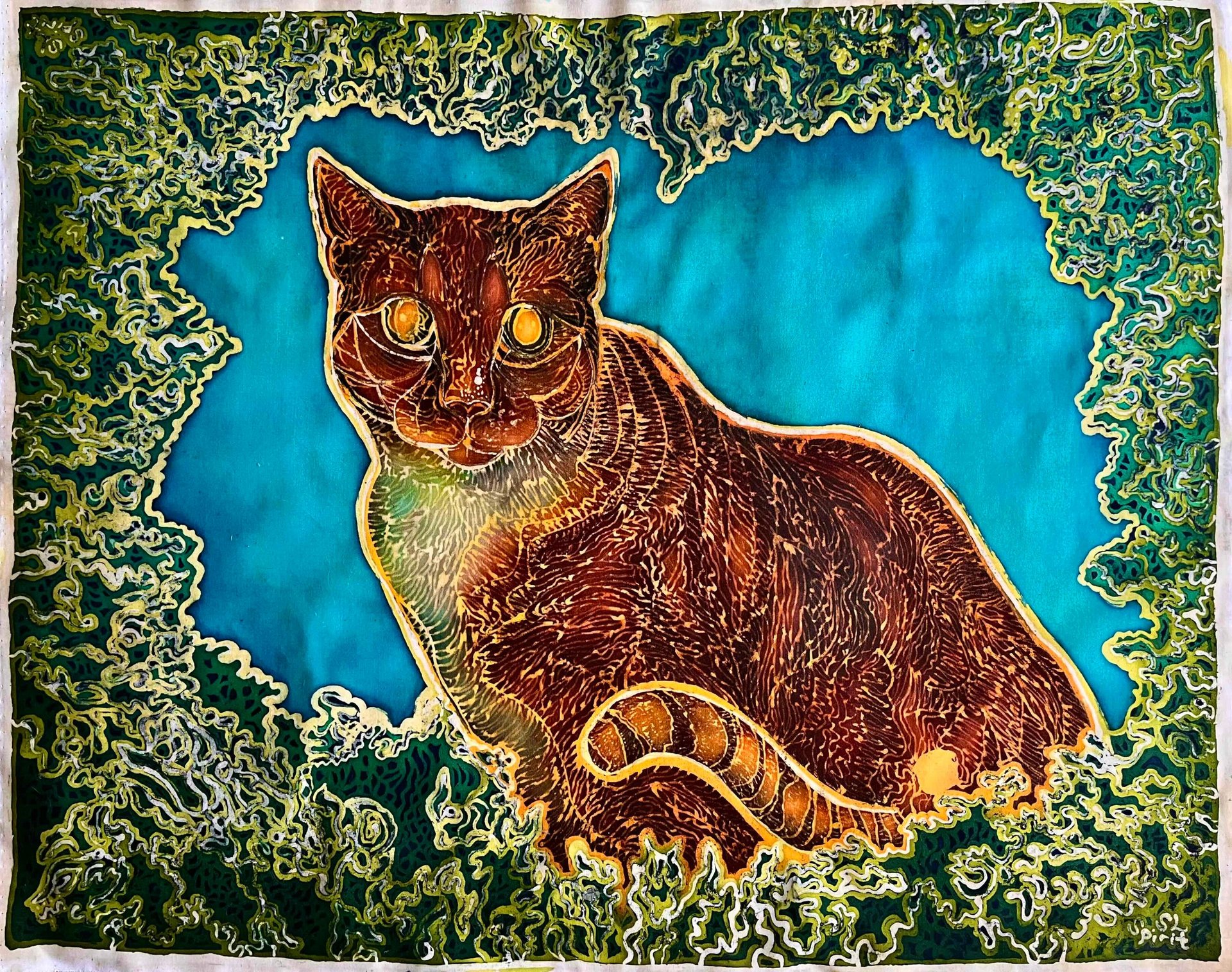 batik painting, cat portrait painting, pet portrait artist, batik artist, shuen-li spirit, batikart