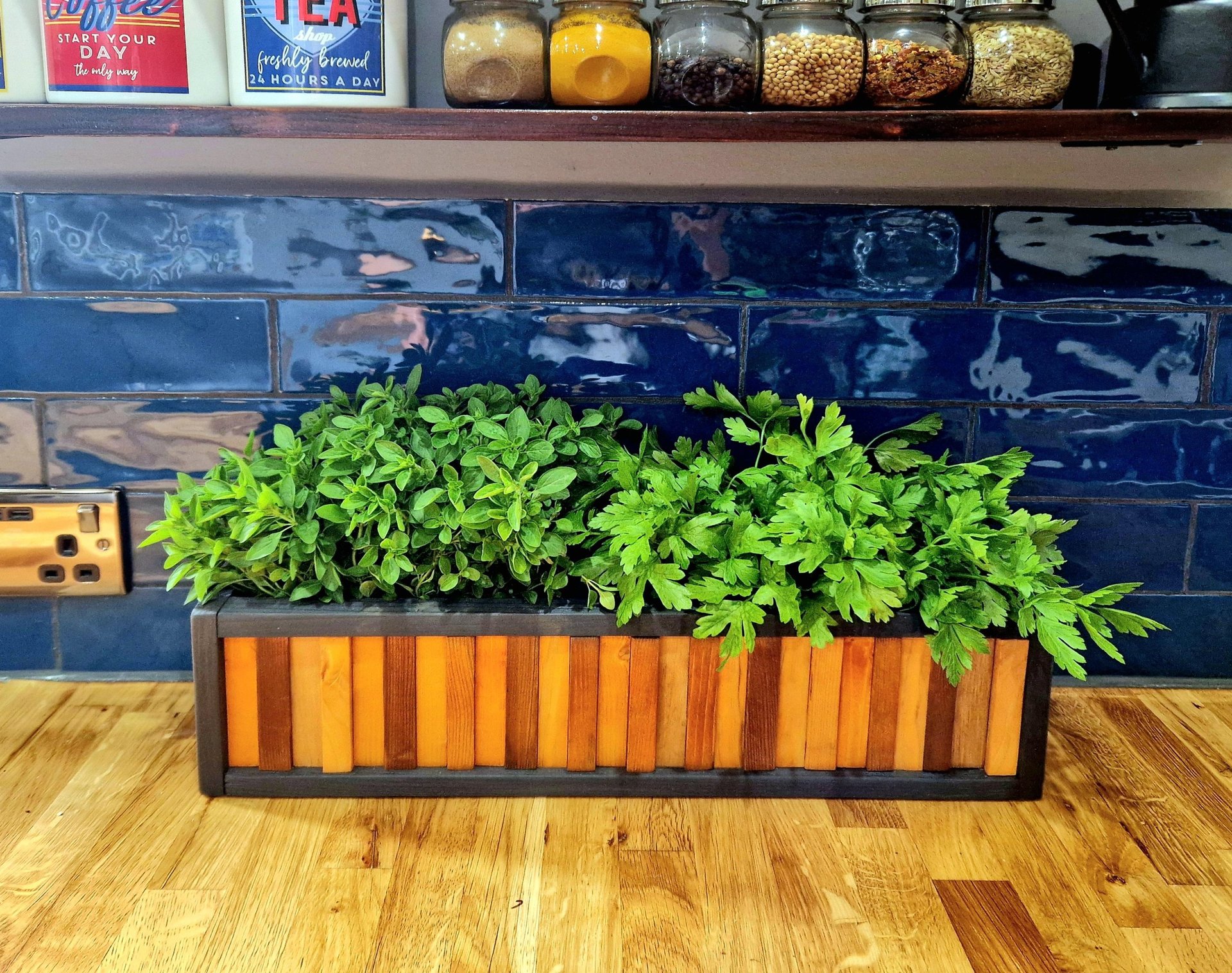 wooden planter herb box handmade from solid wood