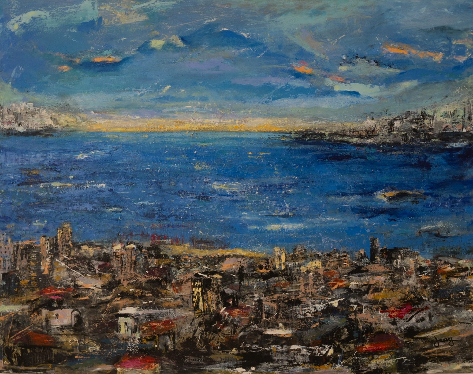 Acrylic on canvas painting of sea view by artist Jessy Tabet