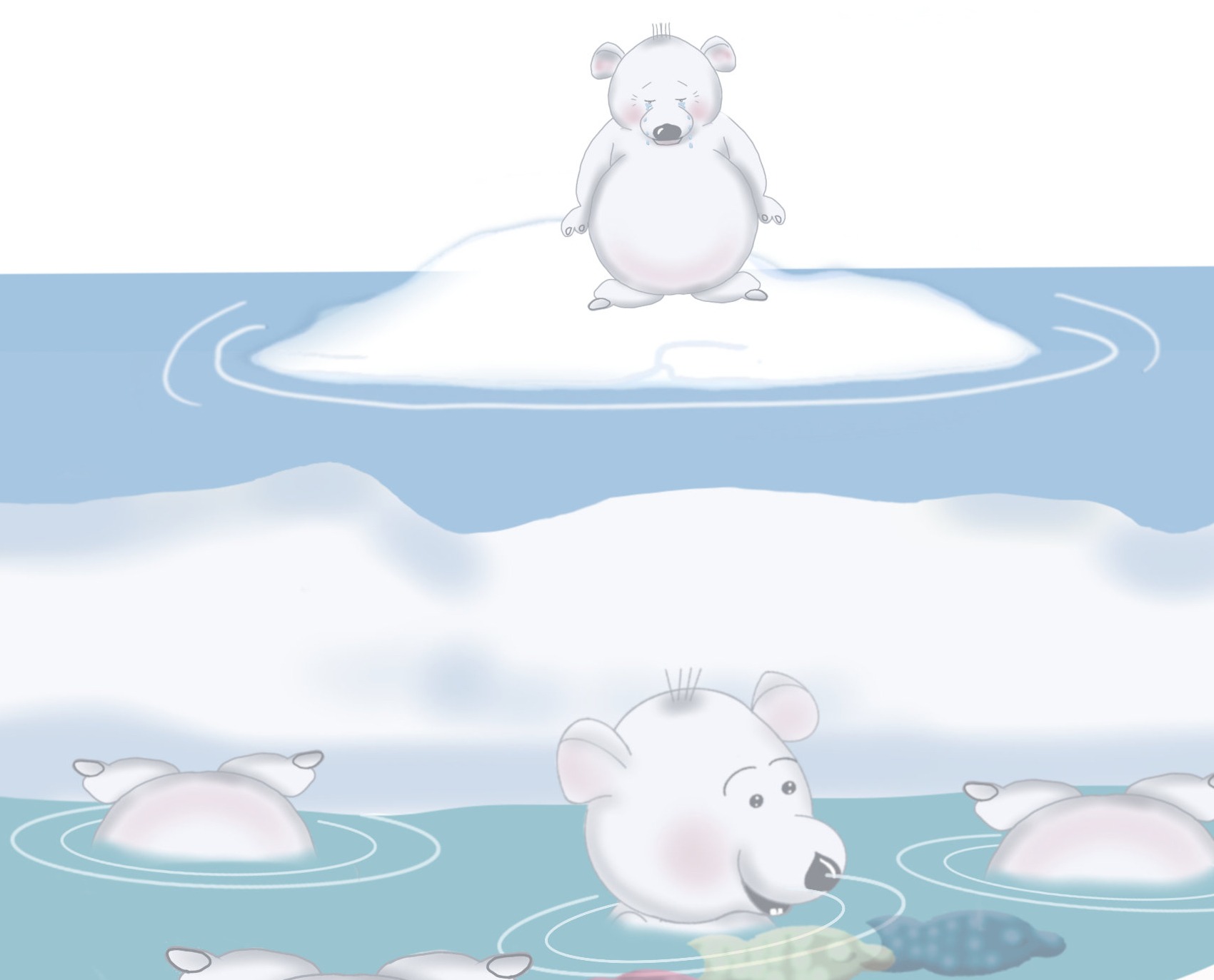Little polar bear floating on an ice berg