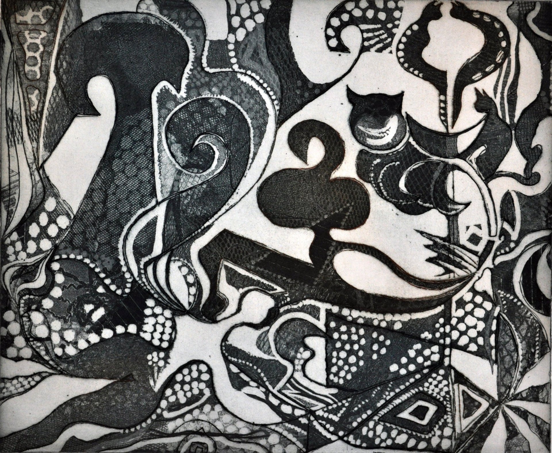 'Catwomen' A limited edition print, using a soft ground etching, by Kristina Lee. 2010