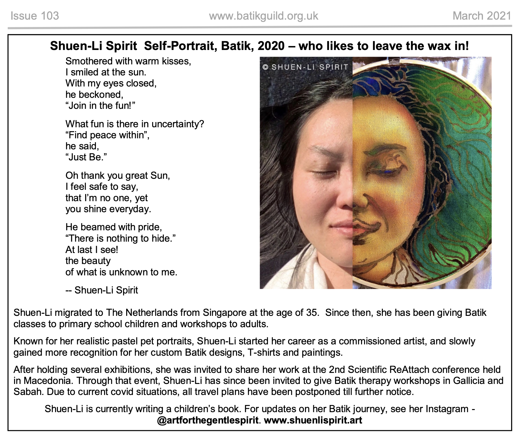 Batik Guild, Self Portrait, Batik Artist, Shuen-Li Spirit