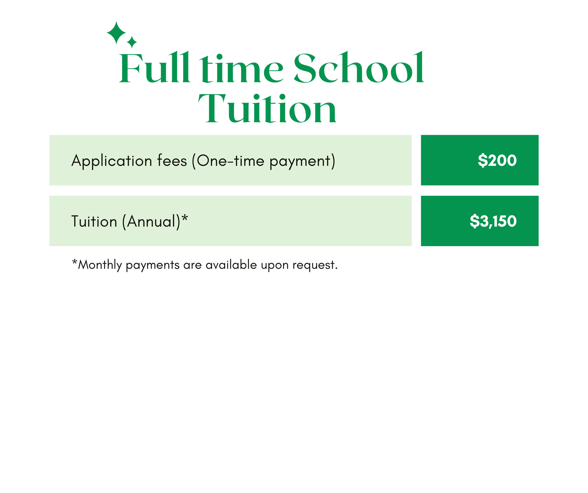 Affordable tuition for our MSA accredited full-time school for academic integrity and holistic growt