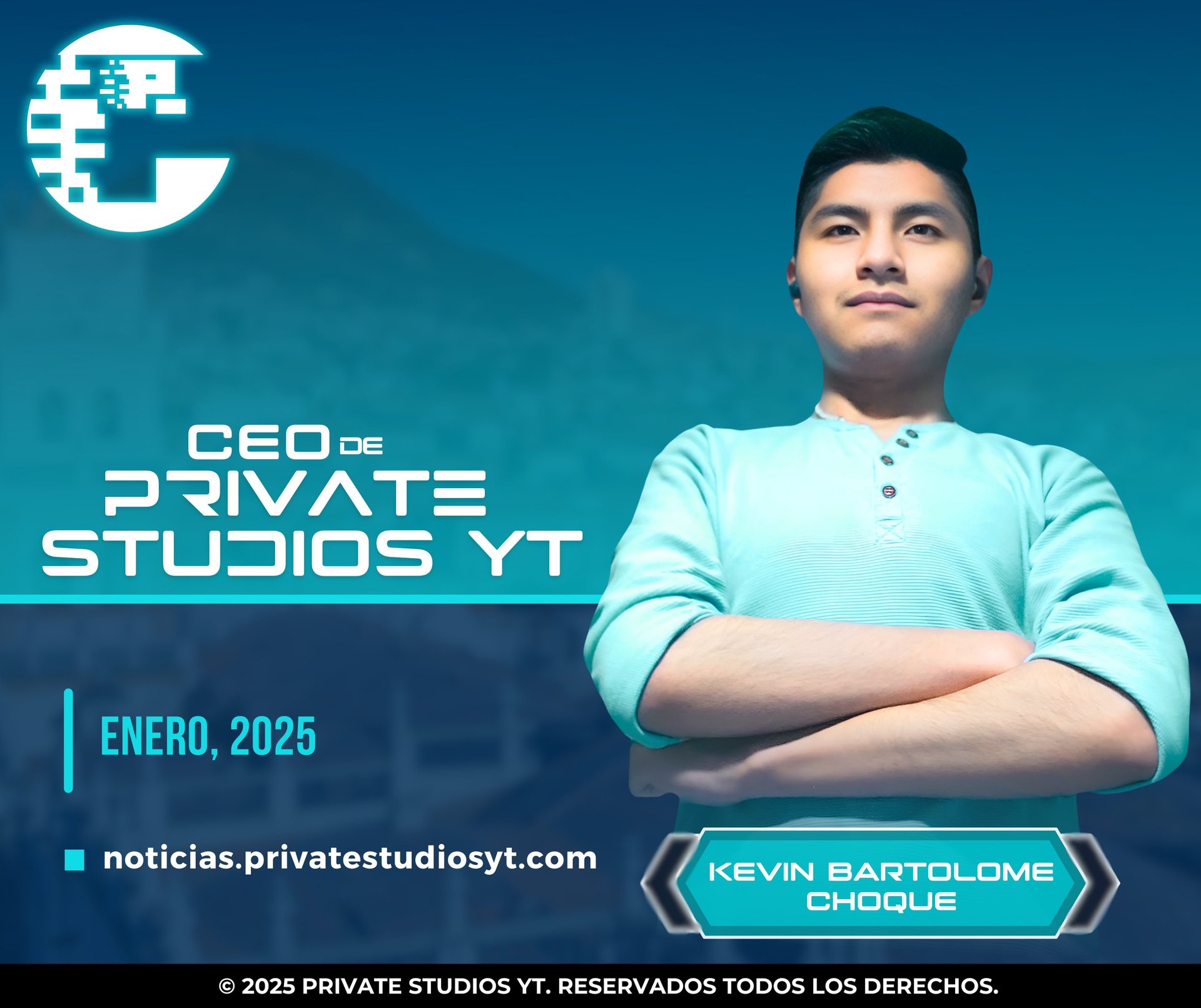 Kevin Bartolome Choque, CEO of Private Studios YT, posing for a 2025 news feature.