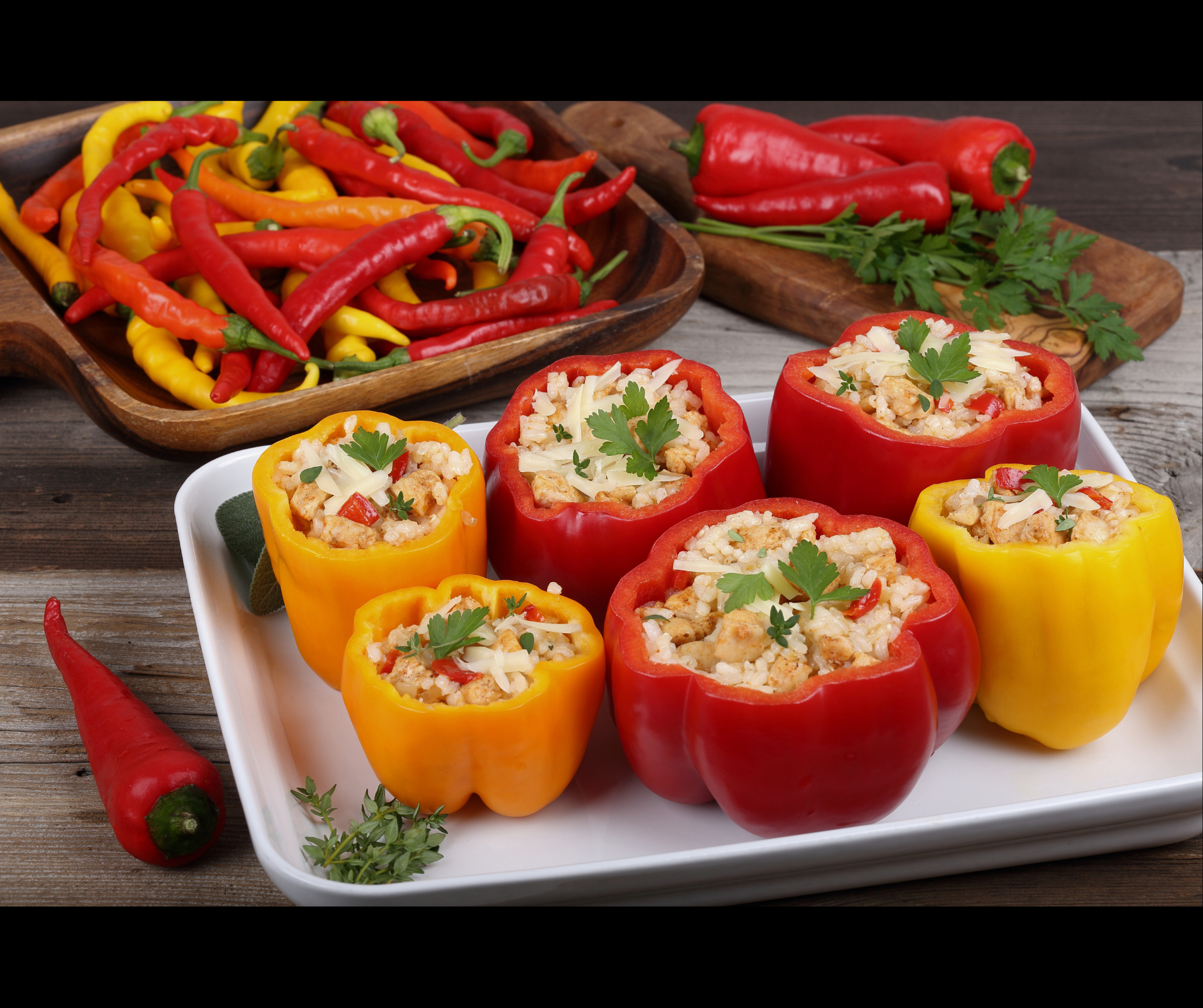 recette poivrons farcis, riz, poulet