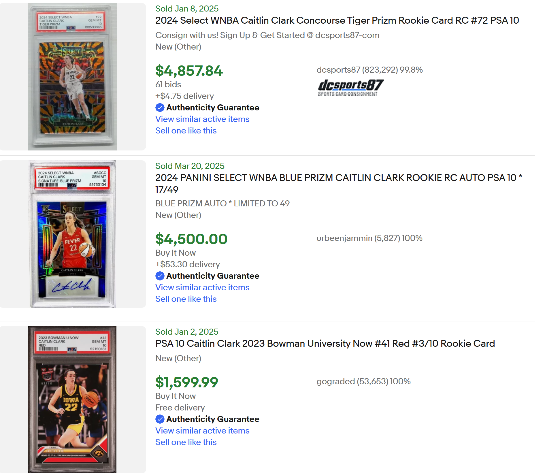 caitlin clark rookie card psa 10 ebay sold listings women's basketball