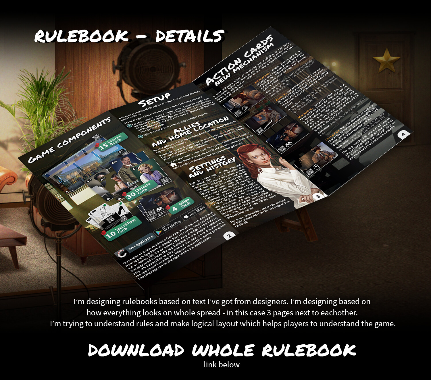 Rulebook design and layout for Chronicles of Crime: Noir