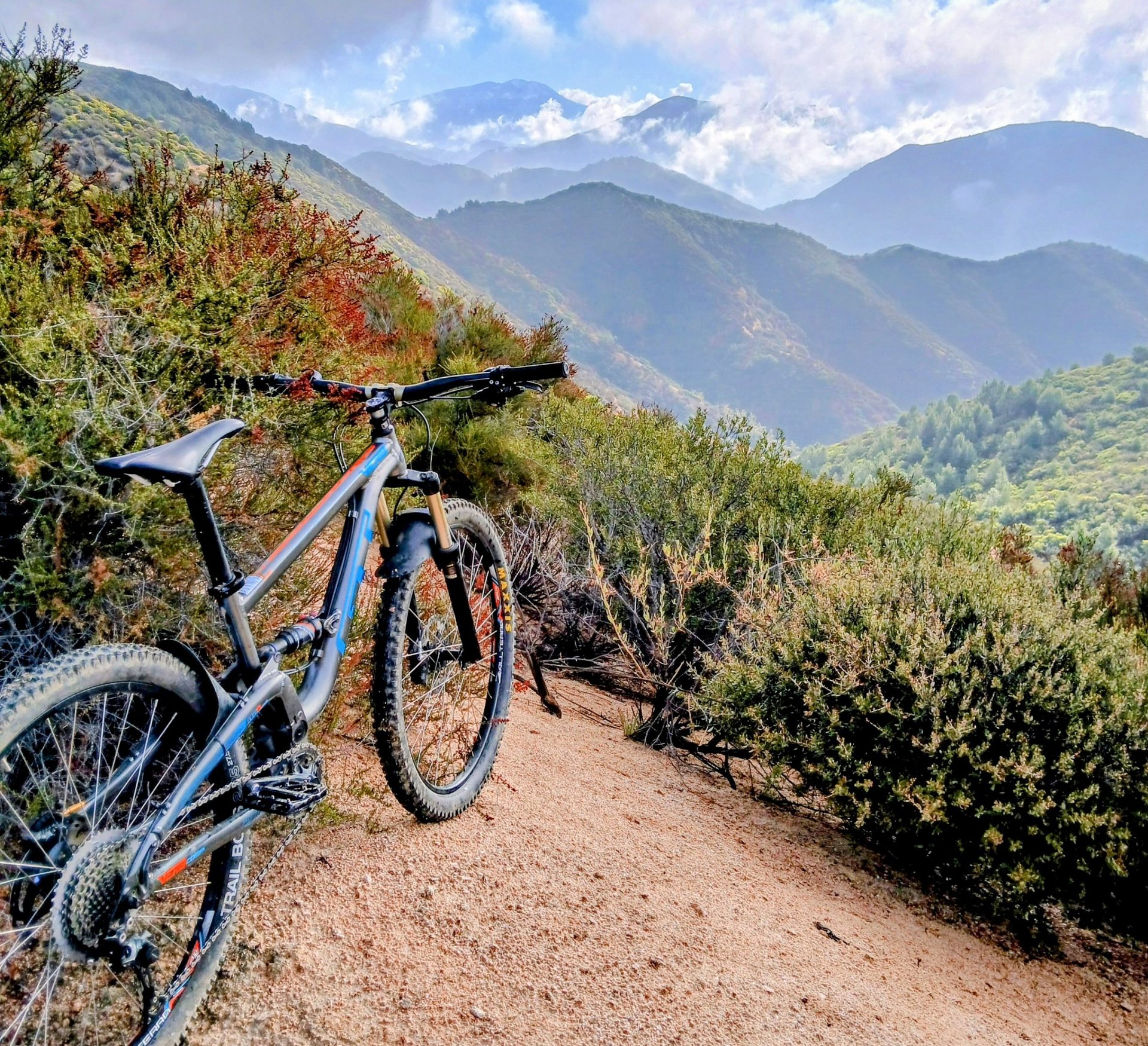 mountain bike with foothills in background