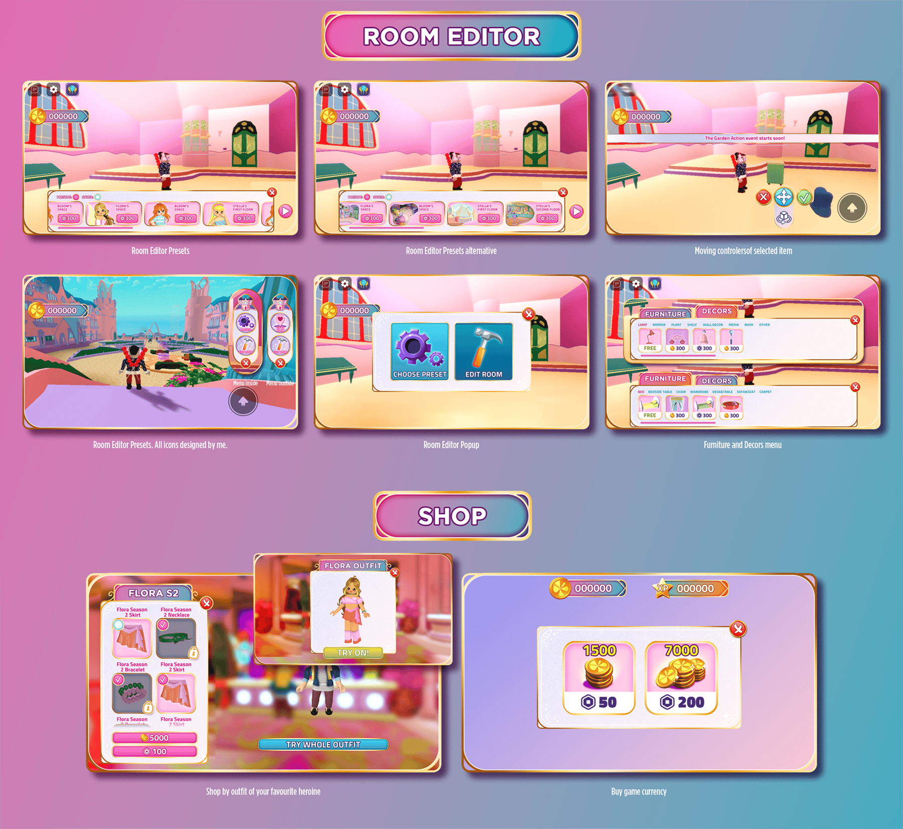 Room editor and shop UI Design