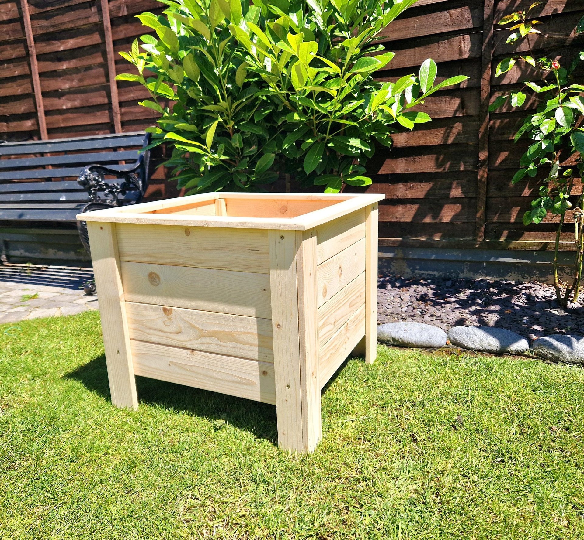 large wooden planter made from wood handmade solid aston design