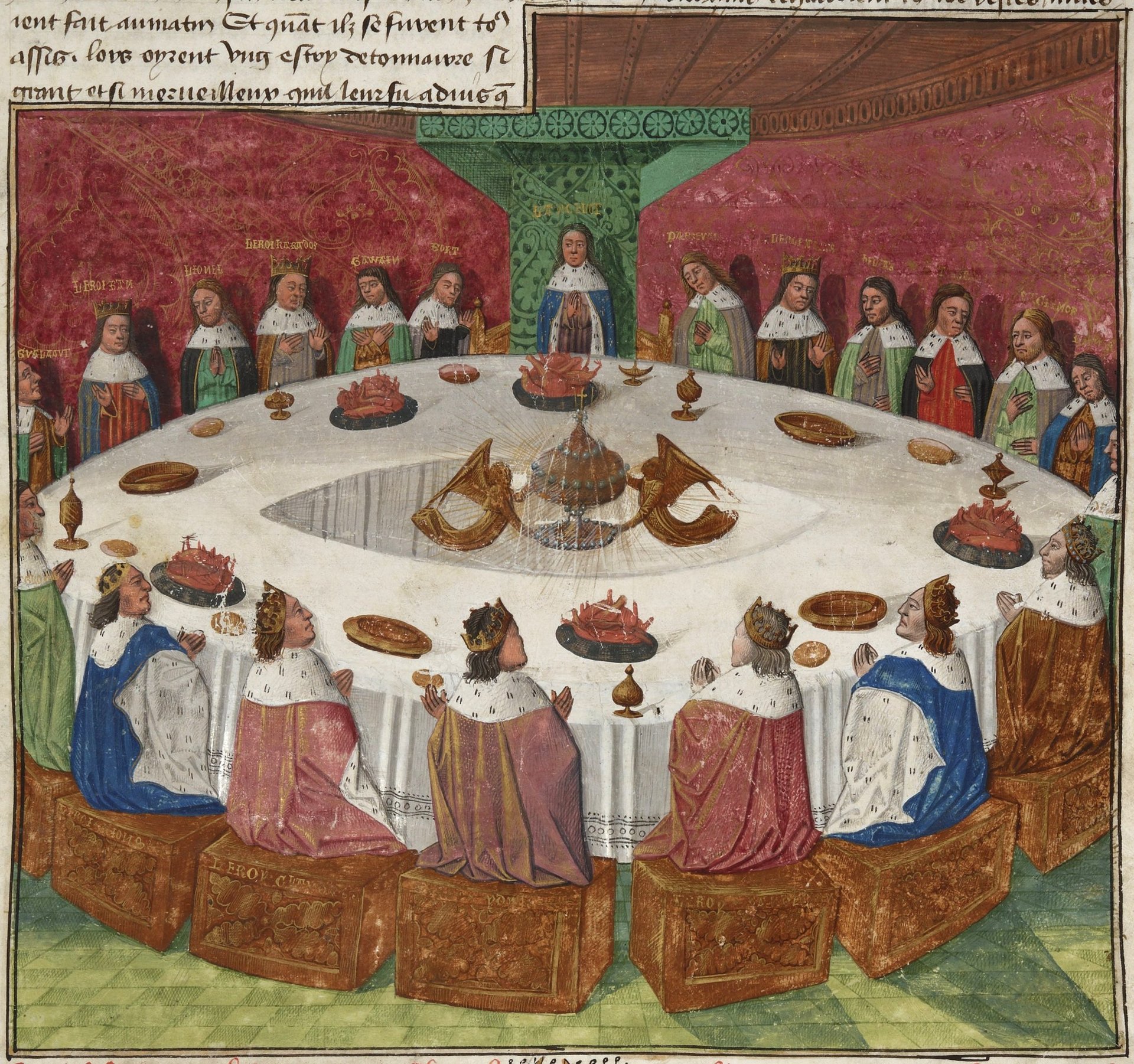 King Arthur’s Knights at the Round Table (Evrard d’Espinques, from a 1470 illuminated manuscript)