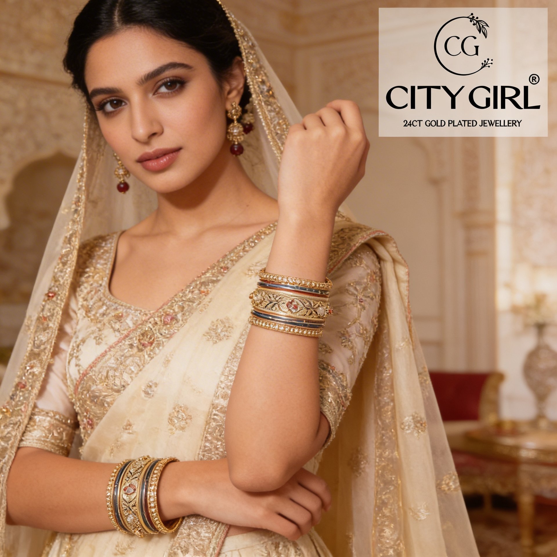 Anti-tarnish 24K gold plated cocktail bangles with shimmering CZ stones for evening wear