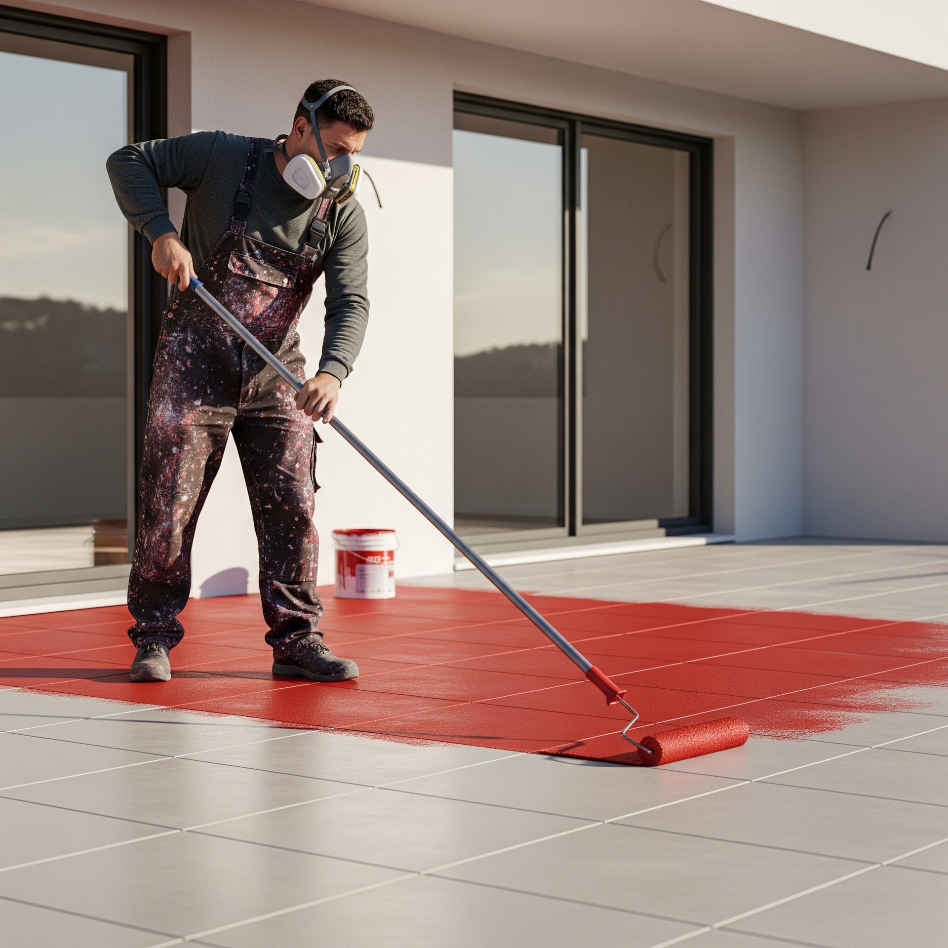 a man is cleaning a red carpet with a broom
