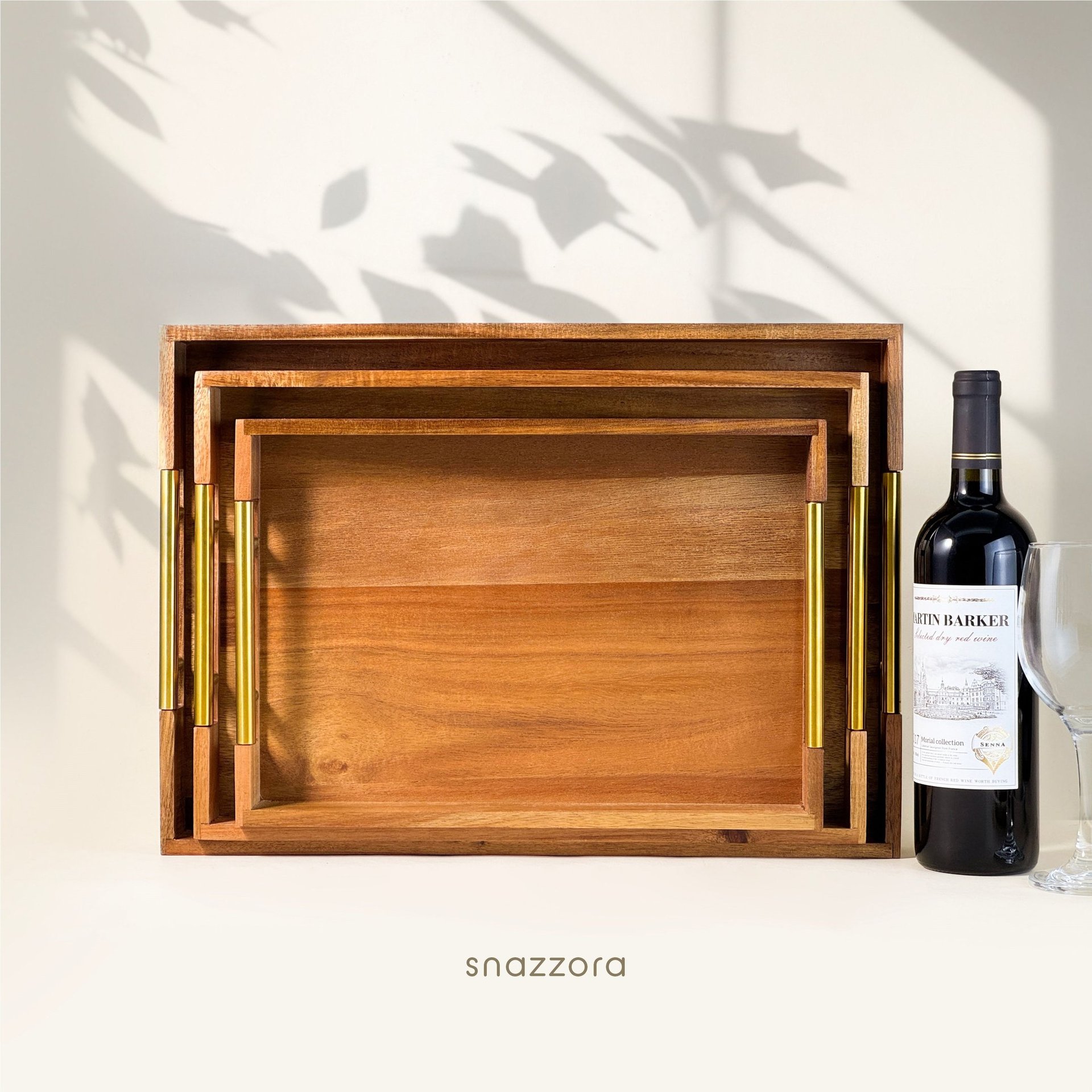 Snazzora 3 pcs Acacia wood serving tray set