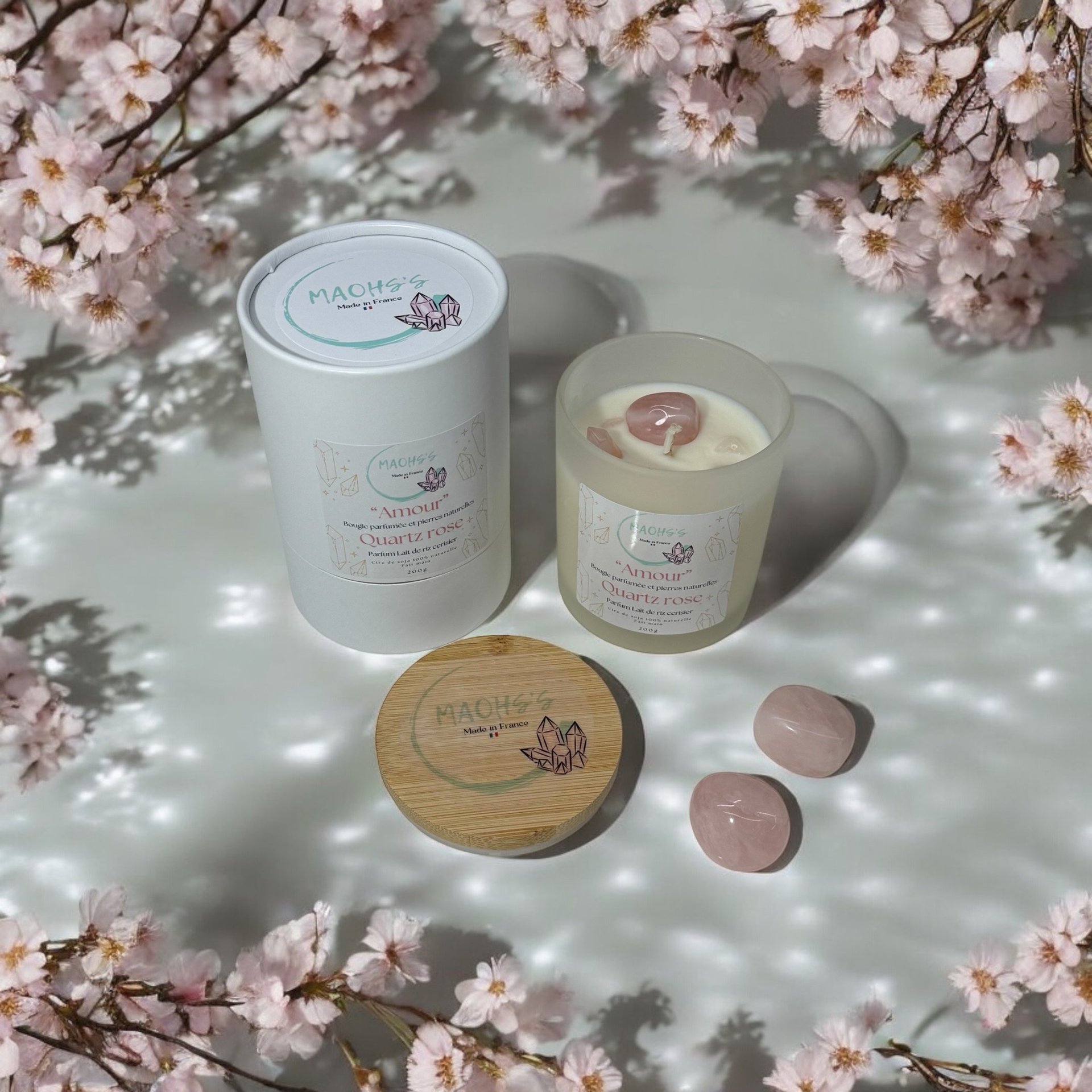 Bougie avec pierres naturelles issues de la lithothérapie