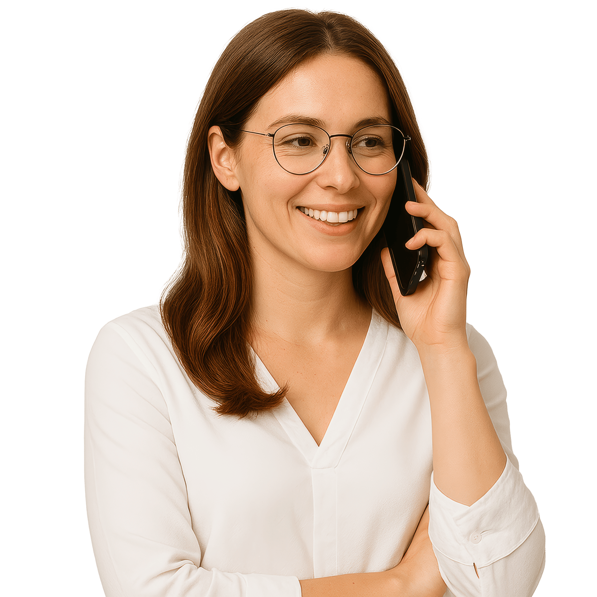 Kobieta rozmawia przez telefon z firmą oferującą sprzątanie w Gdańsku i Trójmieście, chcąc zamówić usługę.