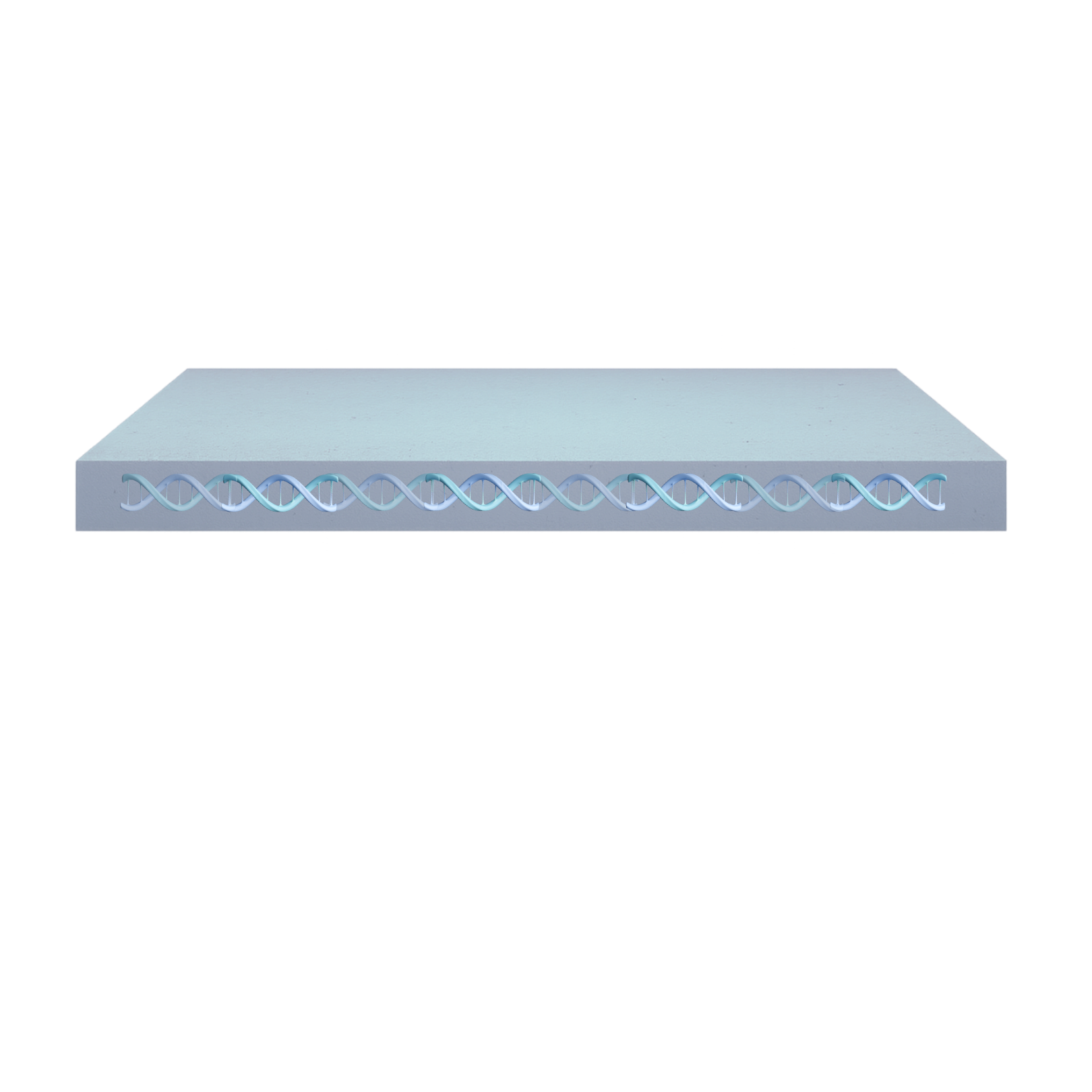 A concrete slab with a glowing blue DNA helix inside, symbolizing WattCrete's technology.