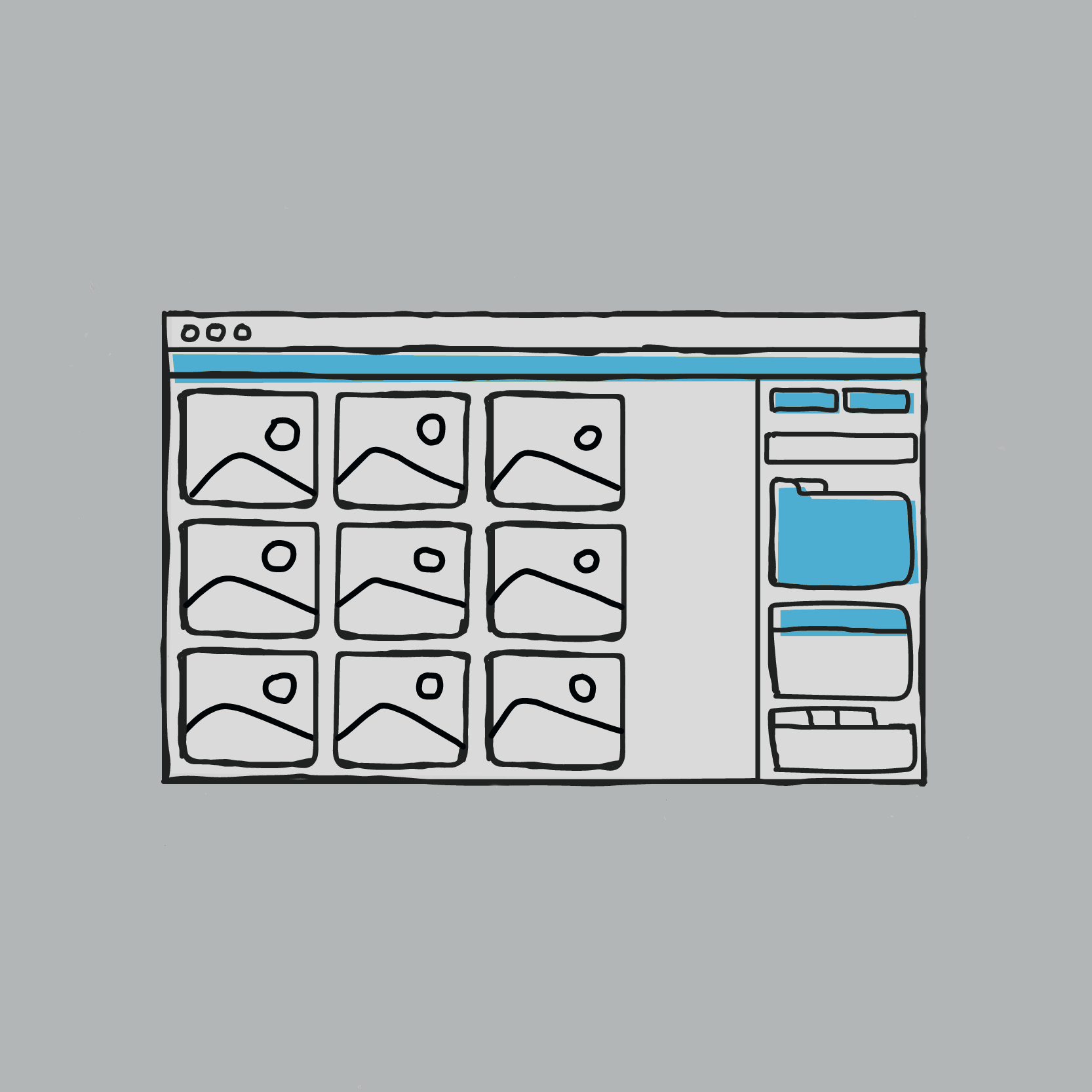 ein computer bildschrim mit einer geöffneten anwendung, welche bilder in skizzierter art darstelt