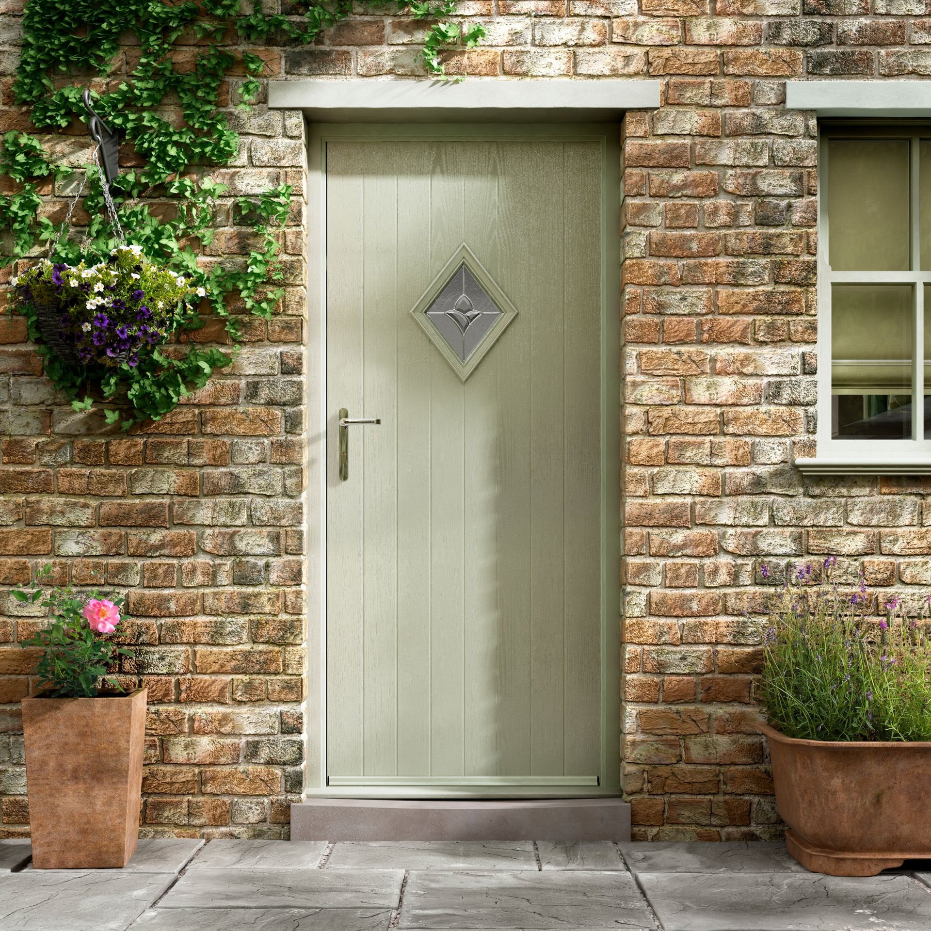 a pale green small composite door 