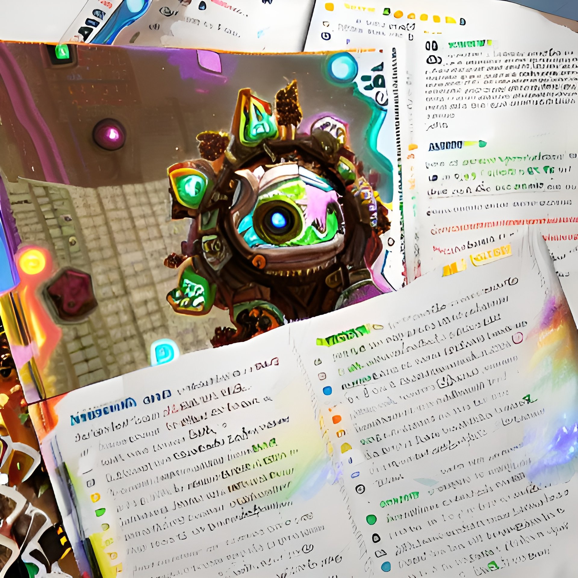 a book opened to show a book with a picture of a monster hunter