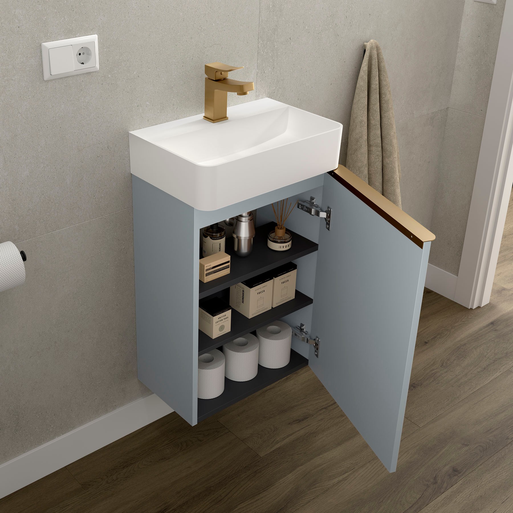 Salgar Aida space saving bathroom vanity in blue fog