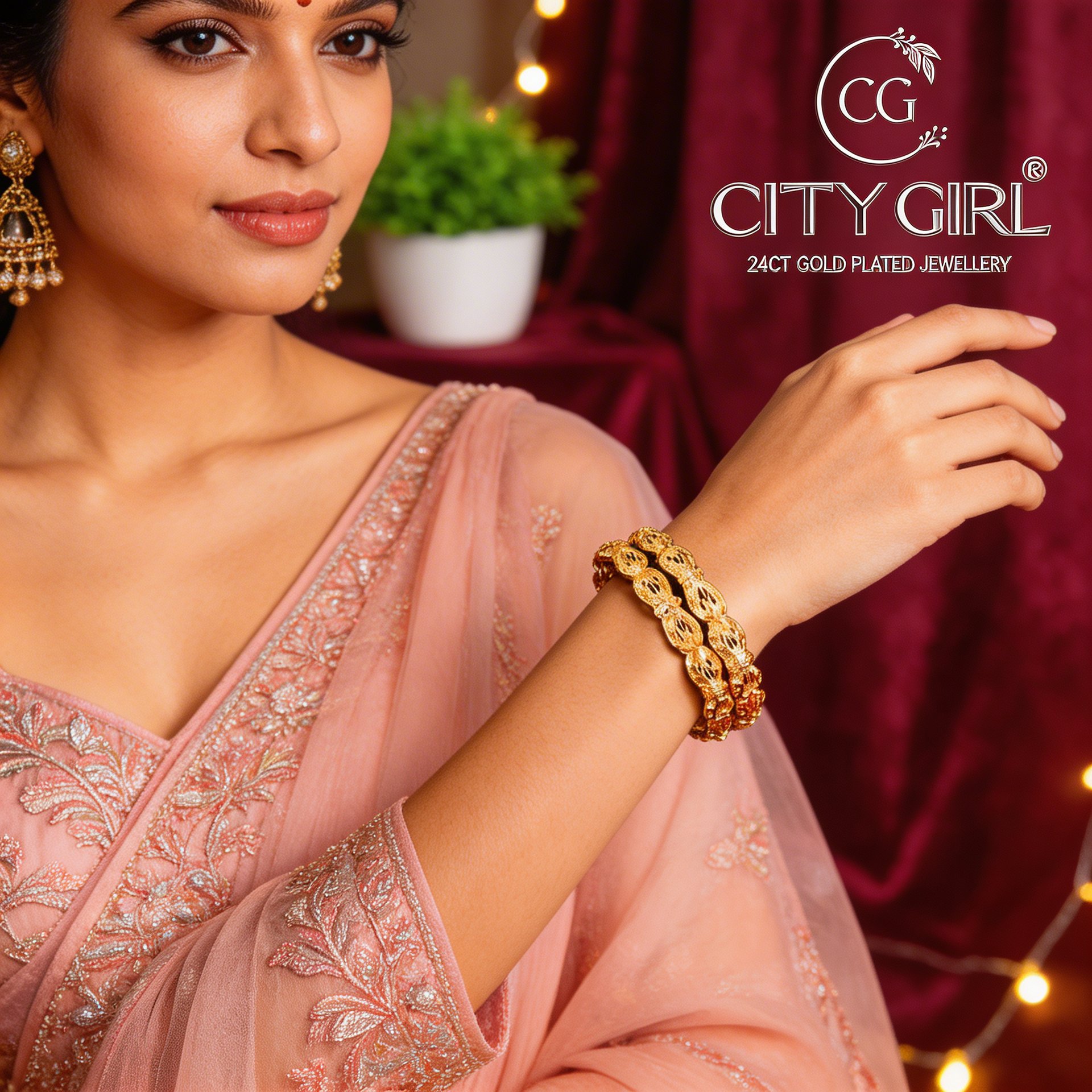City Girl Jewellery - citygoldbangles - 18 Carat Gold Plated  - Party Wear - Bangles Set