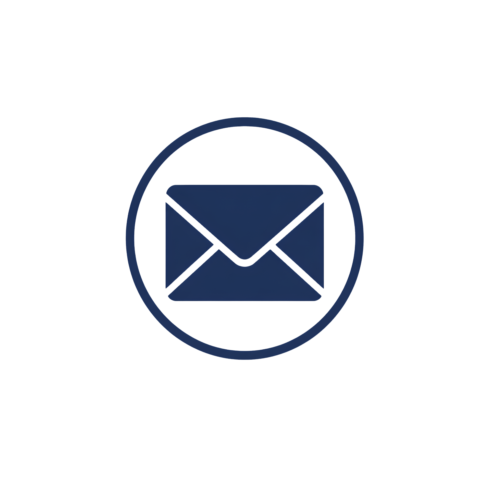 A dark blue envelope email icon inside a circle on a black background.