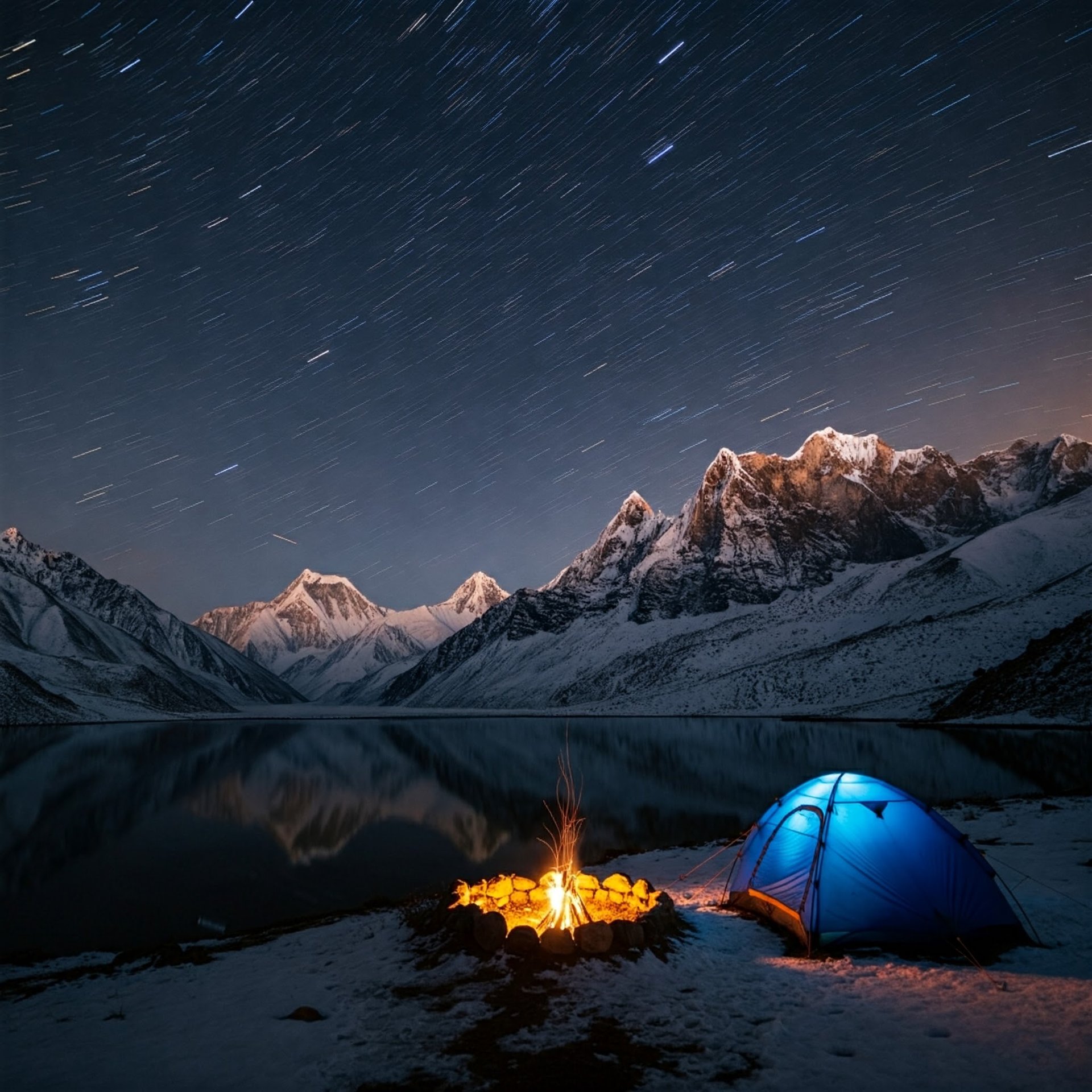 a tent pitched up in the snow at Ansoo lake