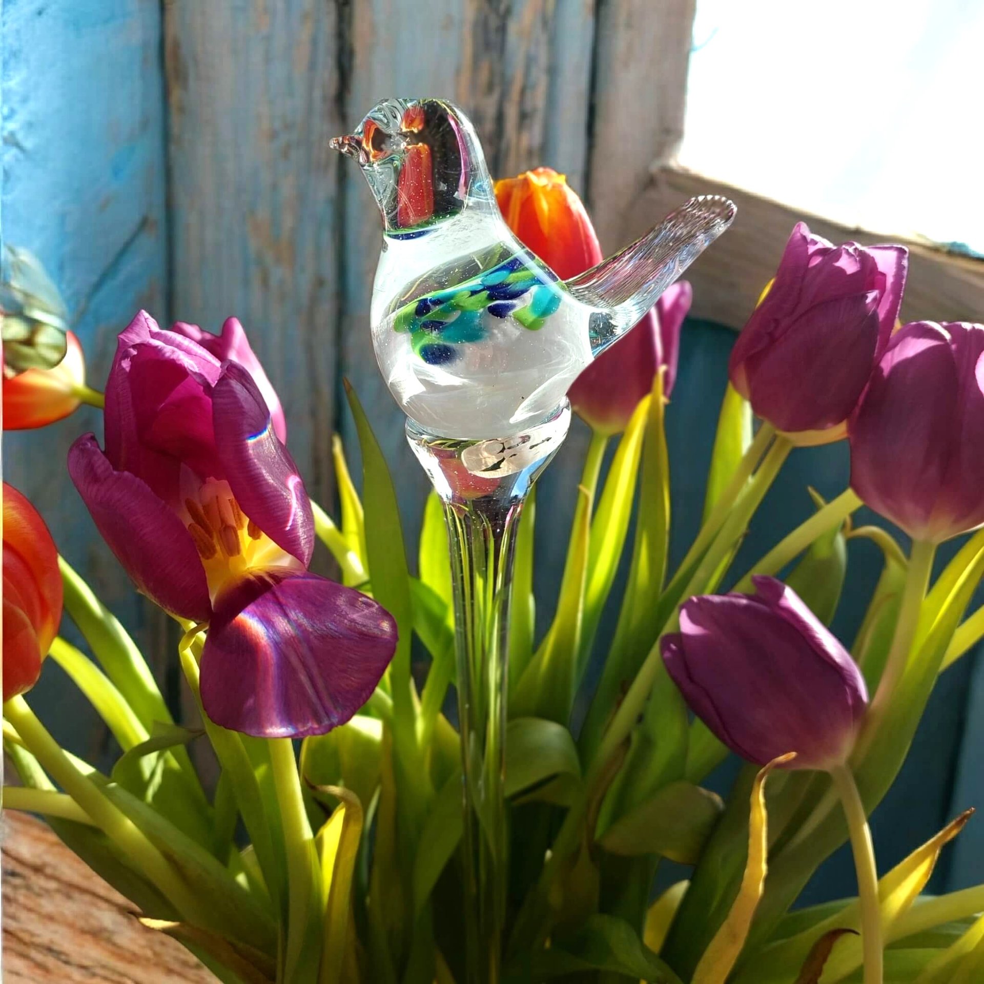 Ankes Glasfågel till blombukett eller krukor färg mint