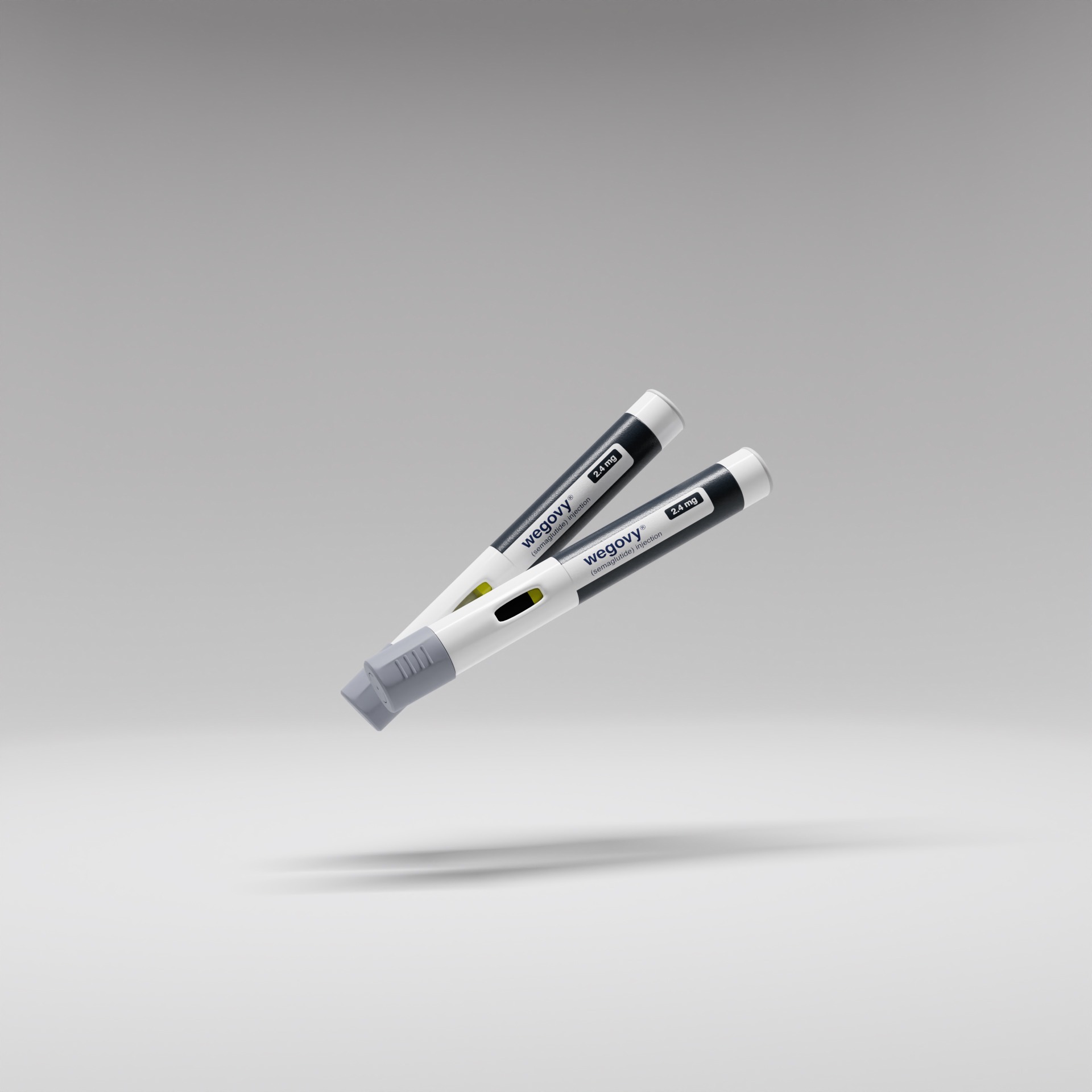A 3D rendering of two Wegovy injection pens