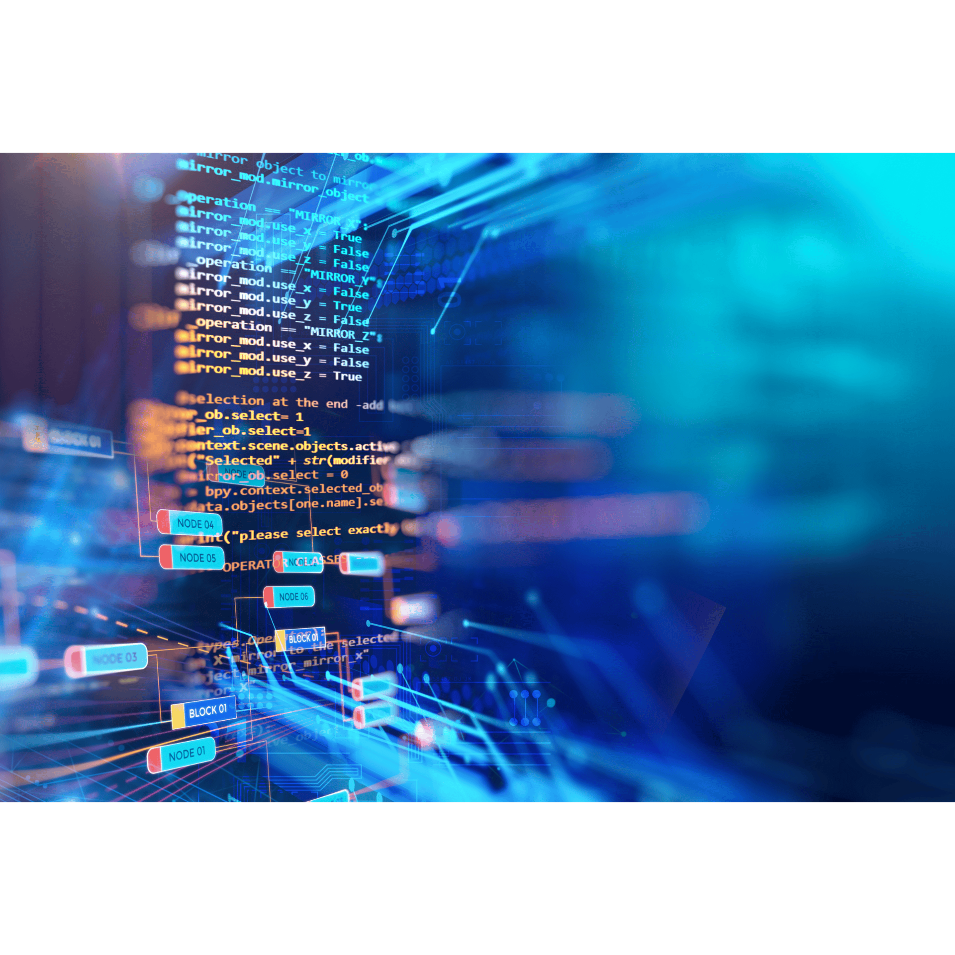 Programming code and algorithms, the focus of CS50's Intro to Computer Science.