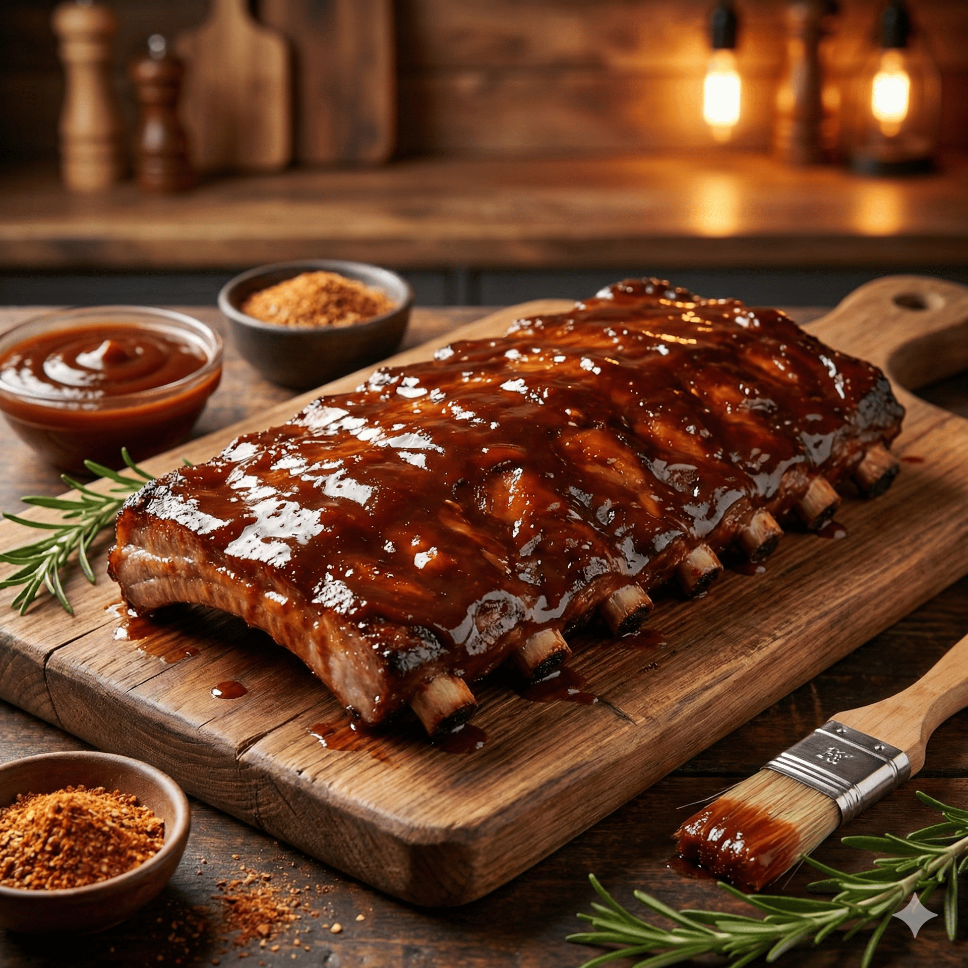 Costela suína defumada com barbecue artesanal do Rancho São Bento em Juquitiba.