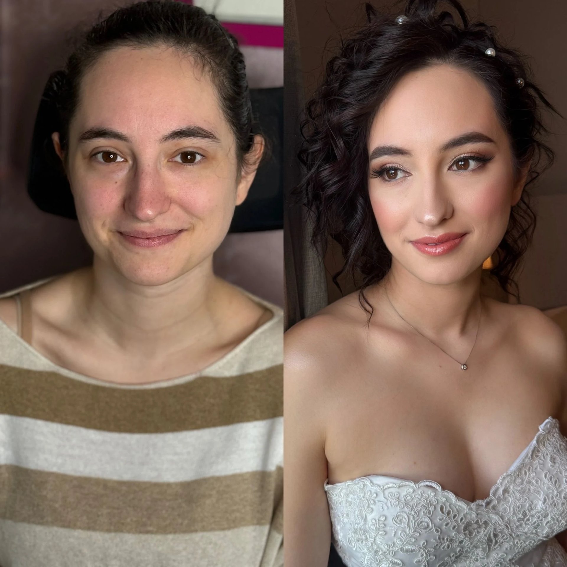 Prima e dopo make-up sposa elegante realizzato a Torino per il giorno del matrimonio