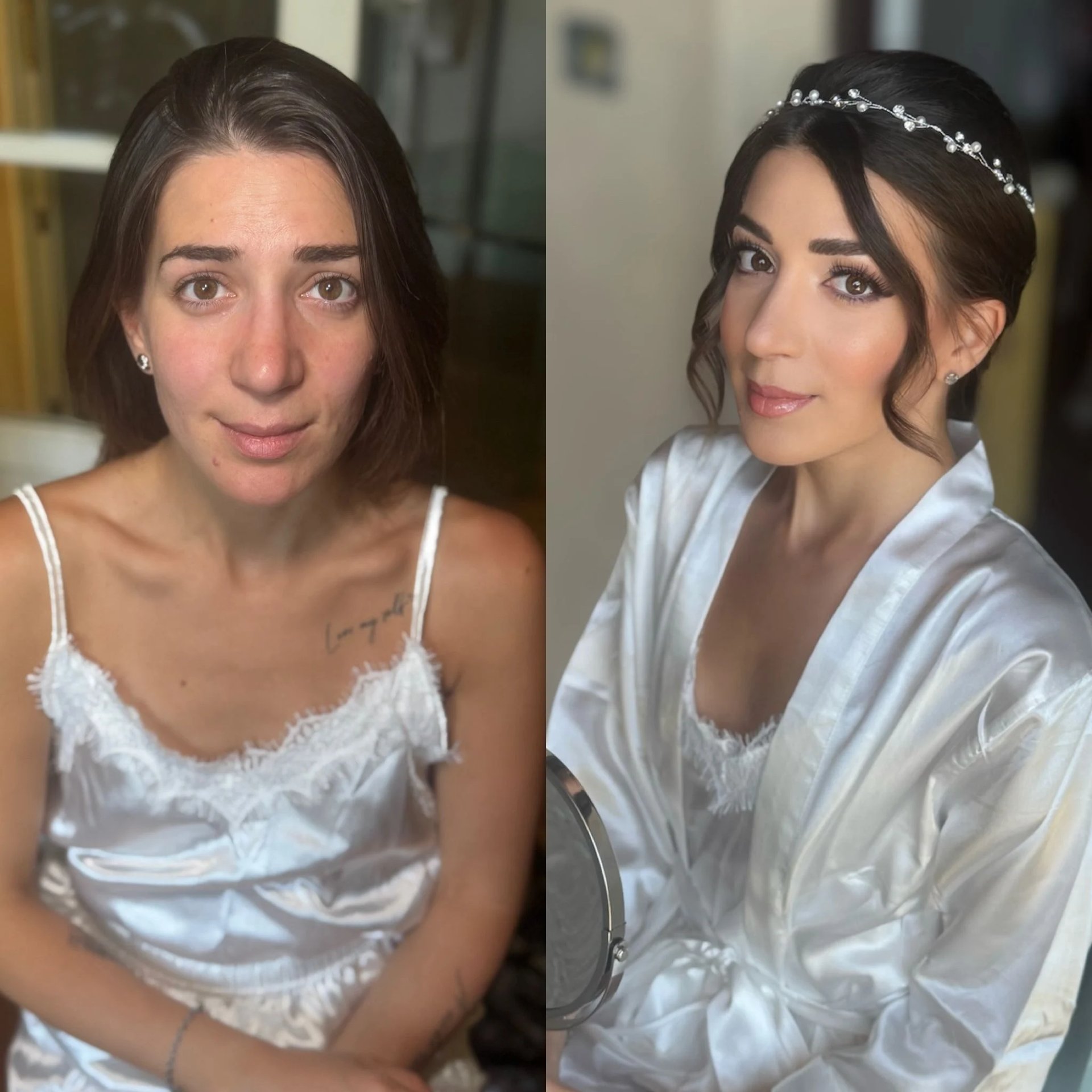 Prima e dopo trucco sposa luminoso con effetto naturale e lunga durata