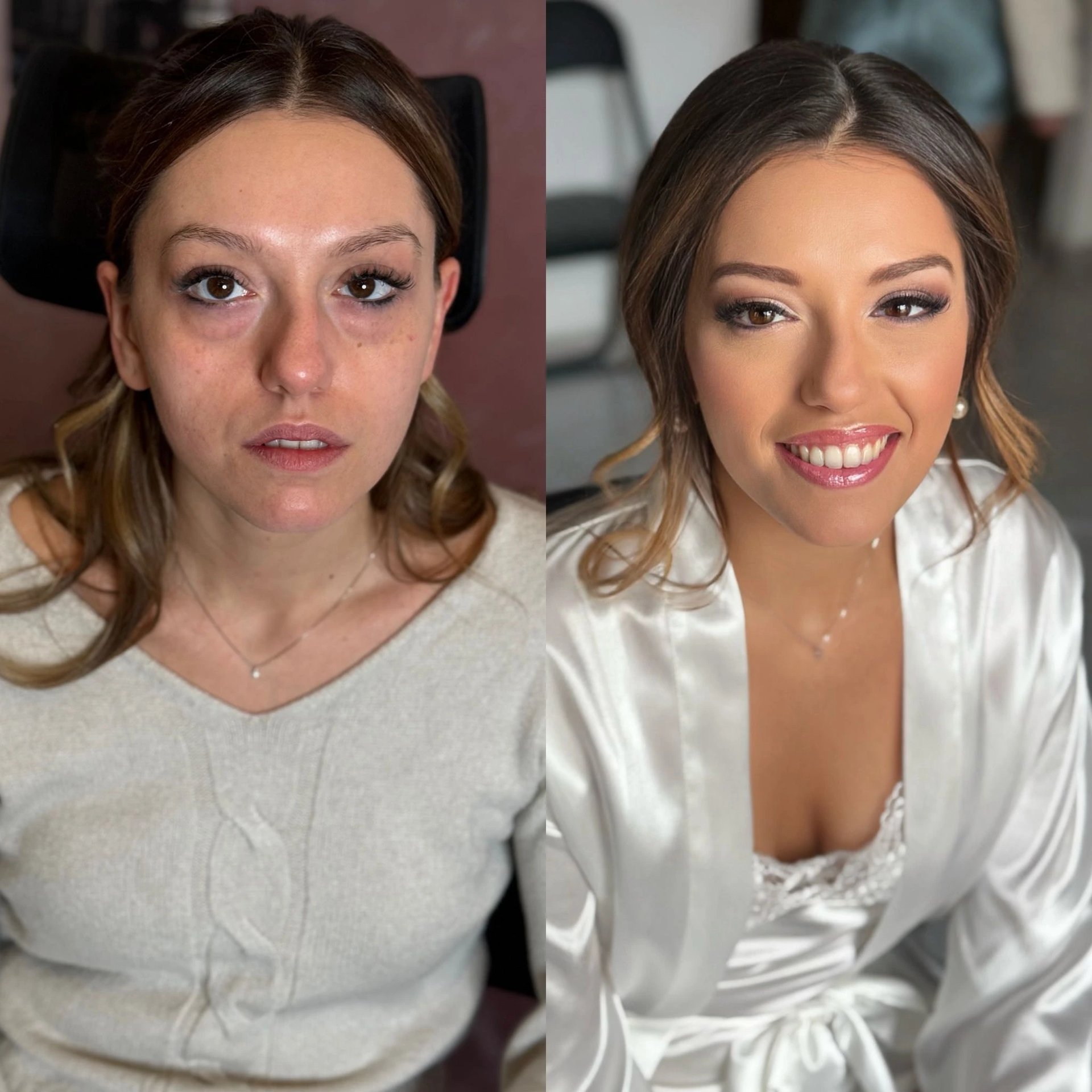 Trasformazione prima e dopo trucco sposa luminoso per matrimonio a Torino