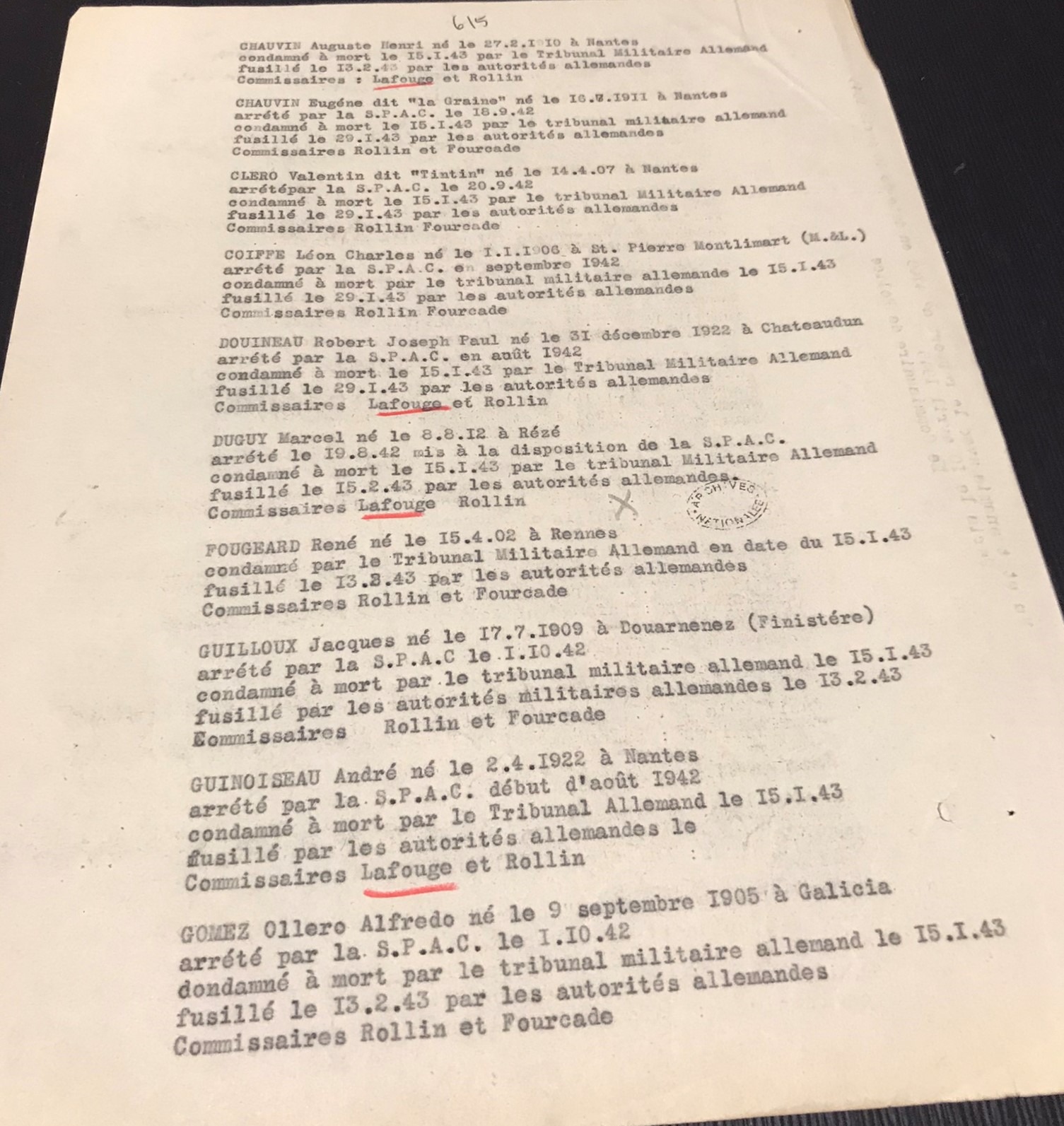 Alfredo Gómez Ollero, detenido por la SPAC Policía anticomunista en Nantes Francia
