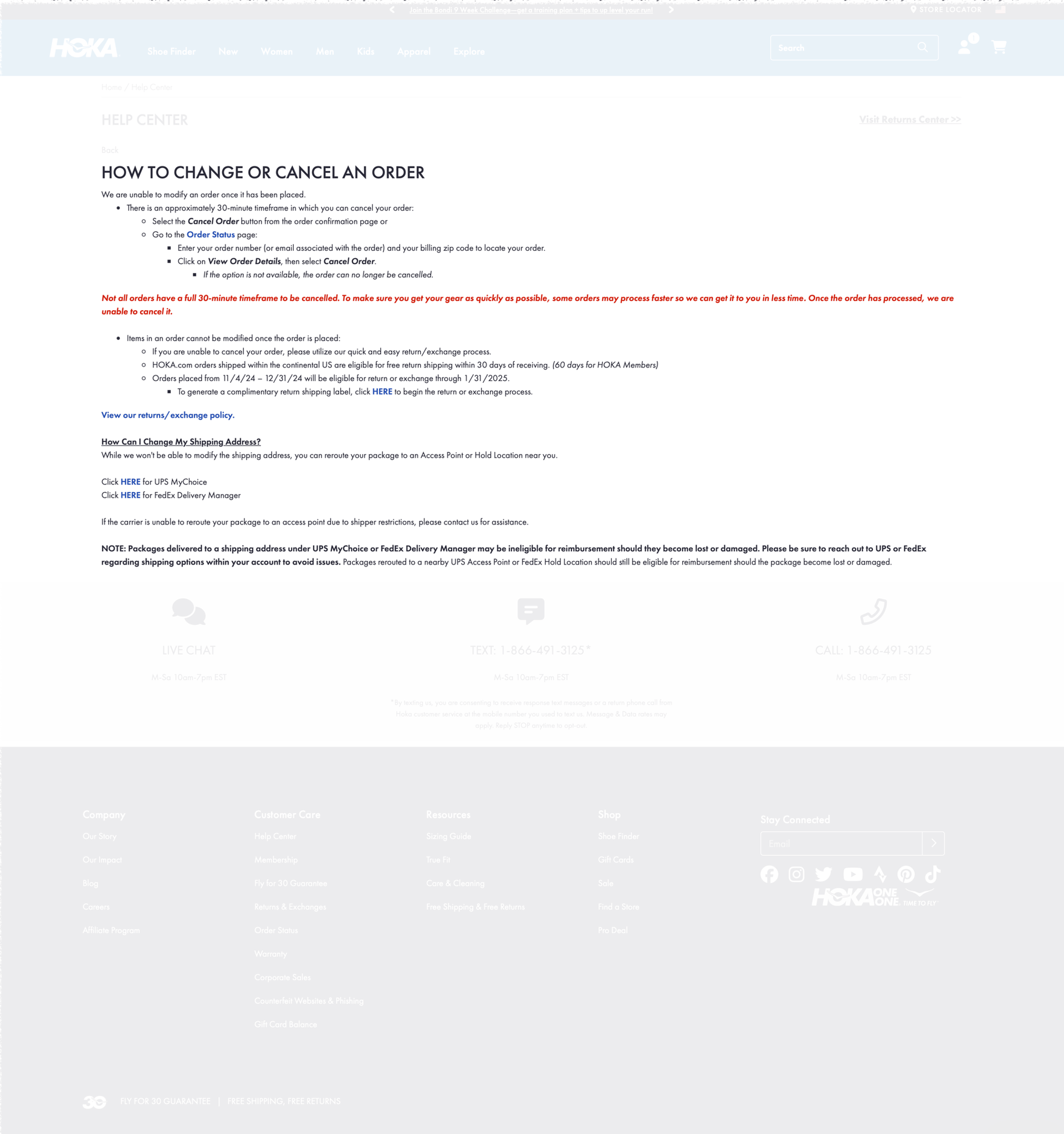 Screenshot image of a page from hoka.com