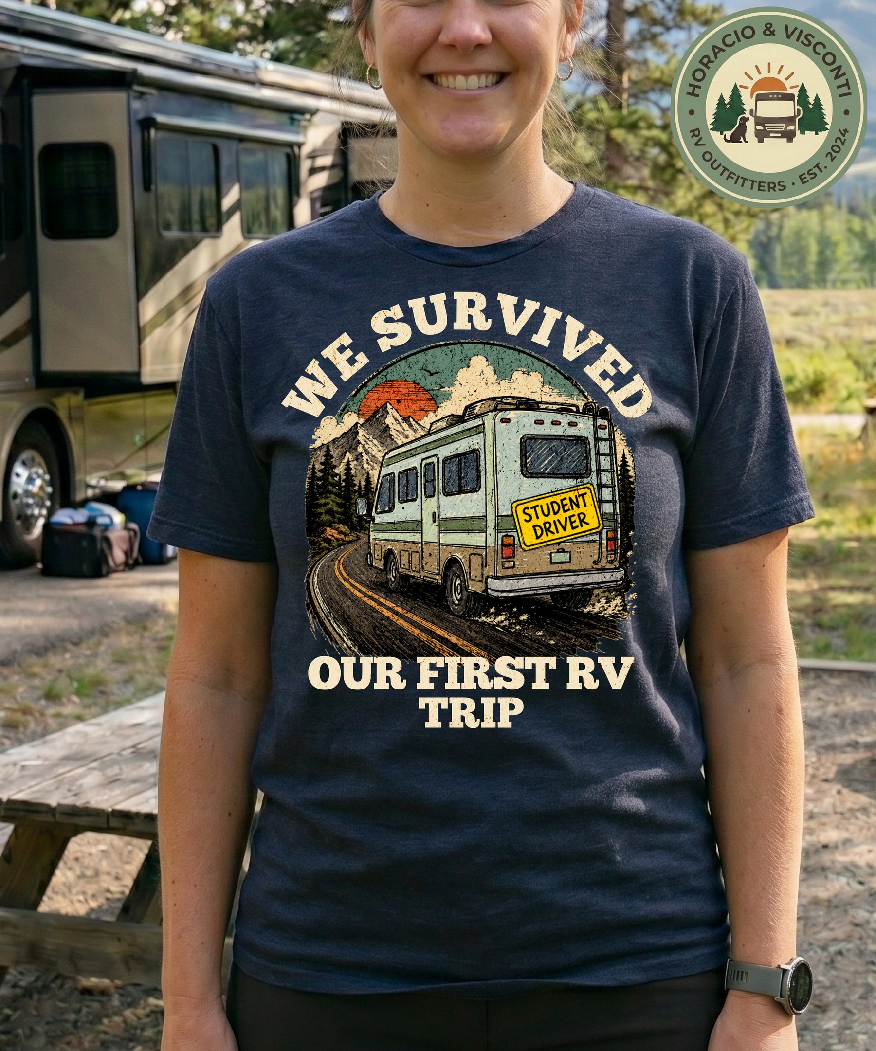 We Survived Our First RV Trip funny new RV owner shirt on Comfort Colors 1717 — Horacio & Visconti